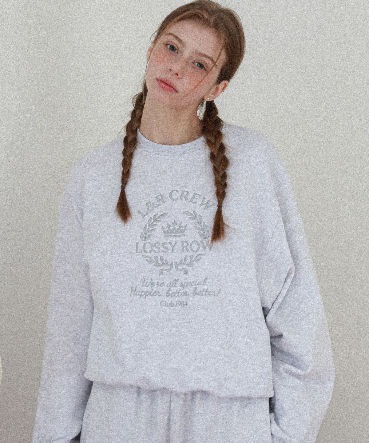 로시로우(LOSSYROW) L&R CREW Logo sweatshirt  White Merange