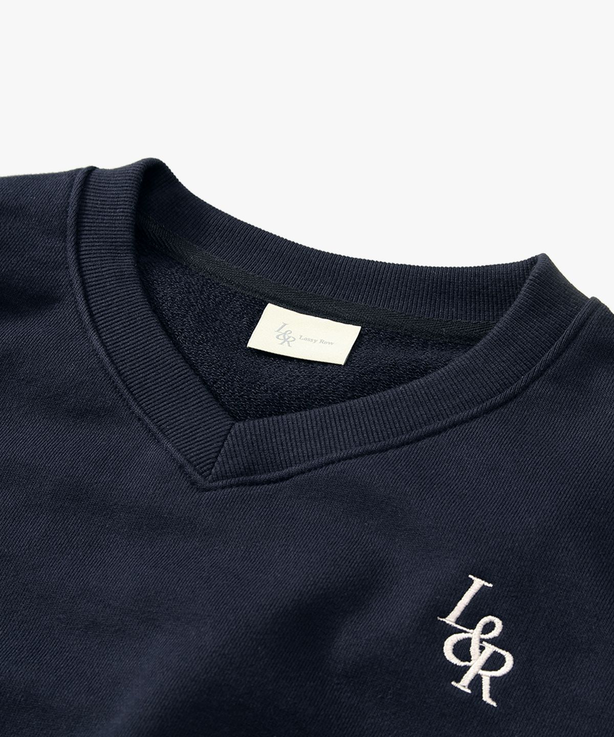 로시로우(LOSSYROW) L&R Logo V neck sweatshirt Navy