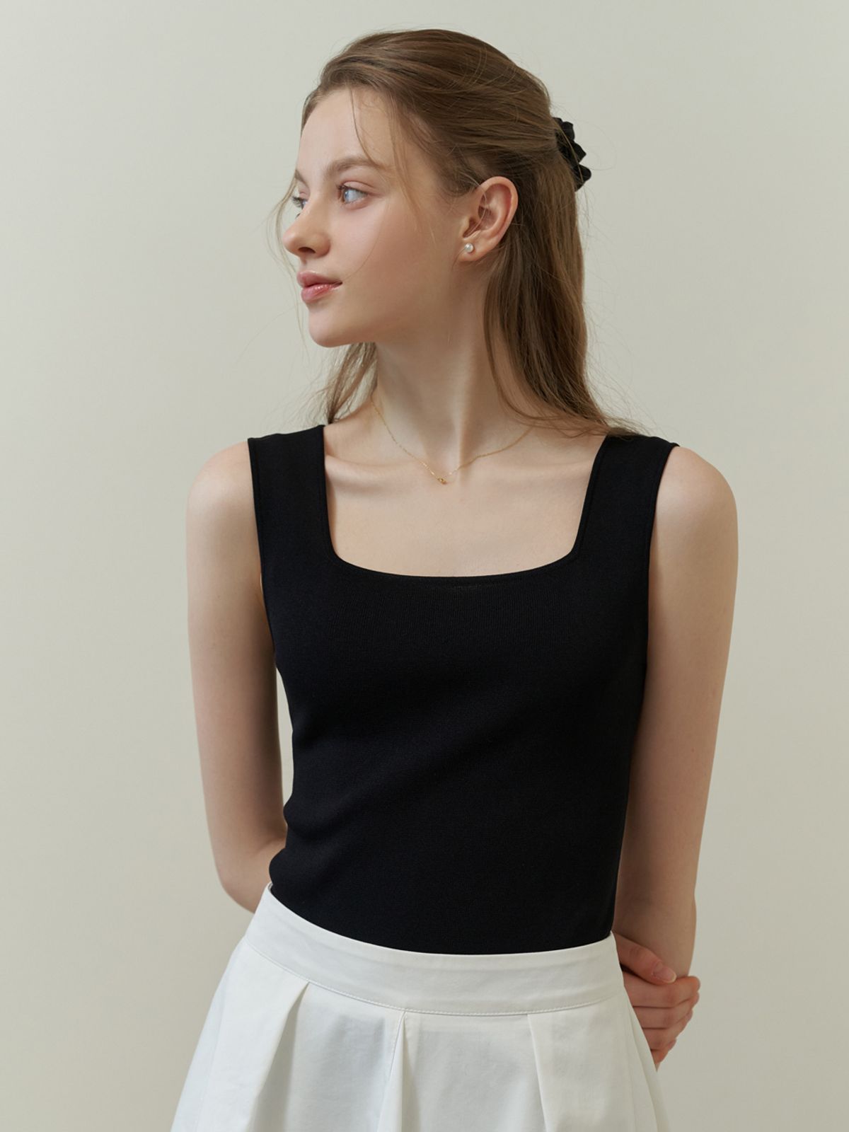 리엘(RE L) Square knit sleeveless (black)