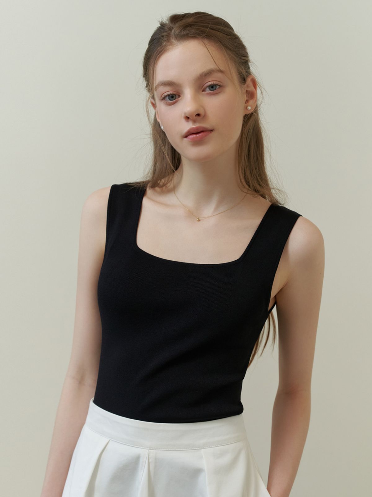 리엘(RE L) Square knit sleeveless (black)