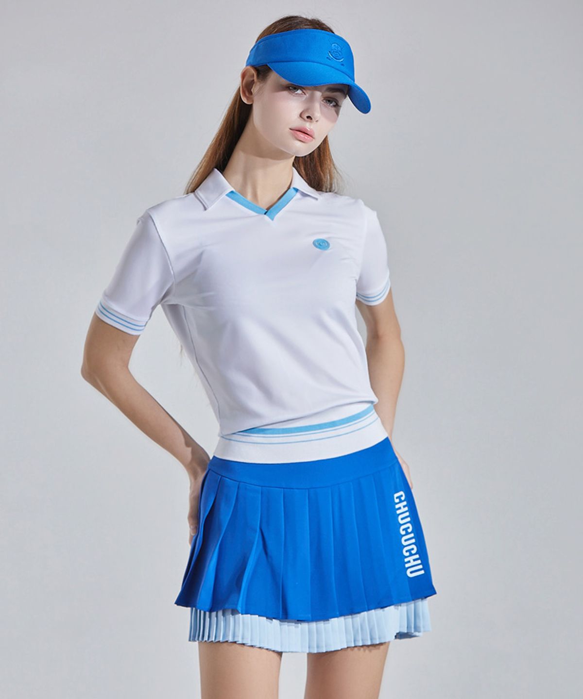츄쿠츄(CHUCUCHU) C24SS-SK004W 로고 더블 플리츠 스커트