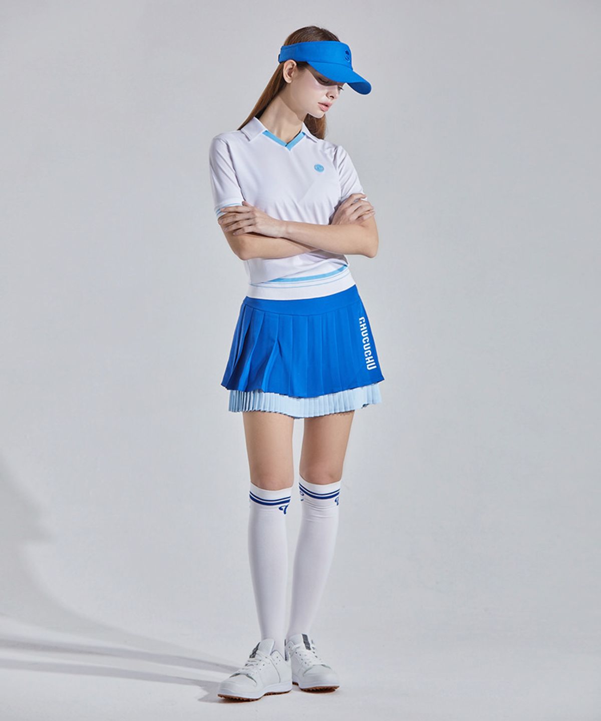 츄쿠츄(CHUCUCHU) C24SS-SK004W 로고 더블 플리츠 스커트