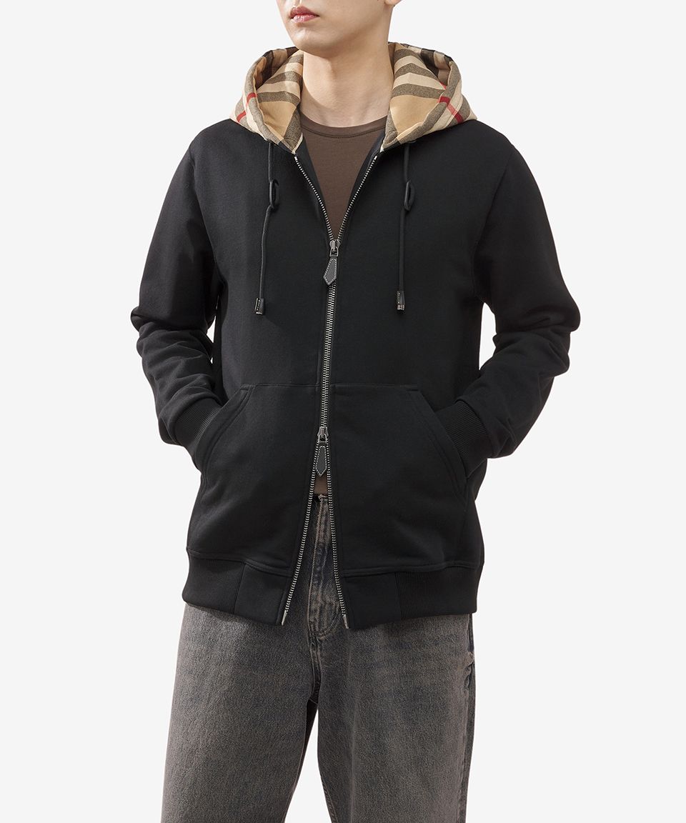 MUSINSA | BURBERRY Check Hood Cotton Relaxed Fit Zip-Up Hoodie