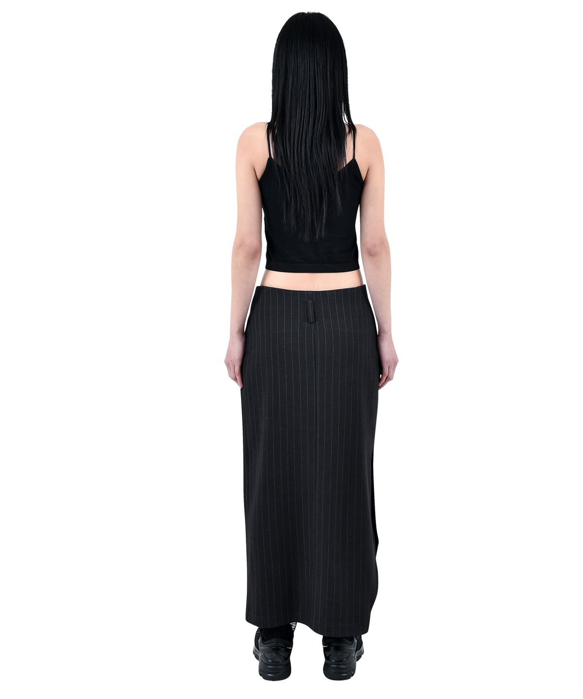 카타르시스(KATHARSIS) 컷팅 롱스커트 차콜 핀스트라이프 FREE