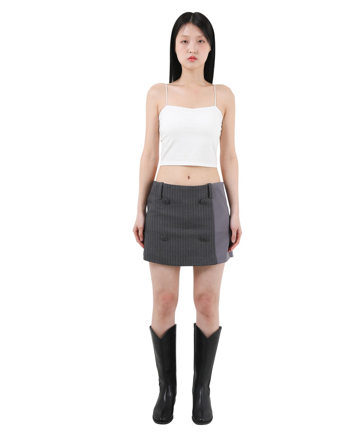 카타르시스(KATHARSIS) 미니 스커트 팬츠 그레이 핀스트라이프 ONE SIZE