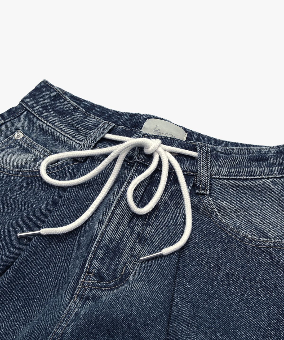 로시로우(LOSSYROW) Wide string denim pants  Dark blue