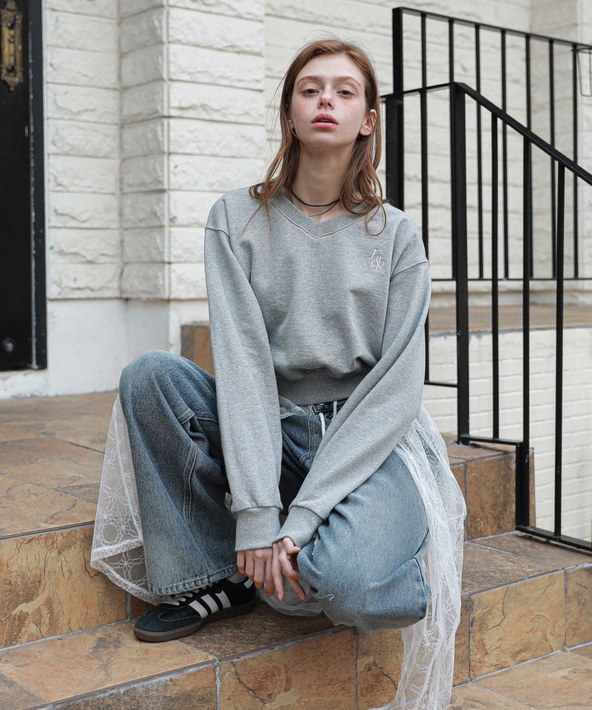 로시로우(LOSSYROW) Wide string denim pants  Wash blue
