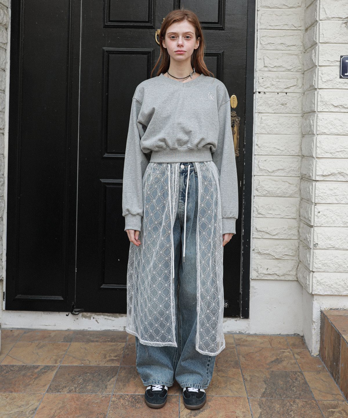 로시로우(LOSSYROW) Wide string denim pants  Wash blue