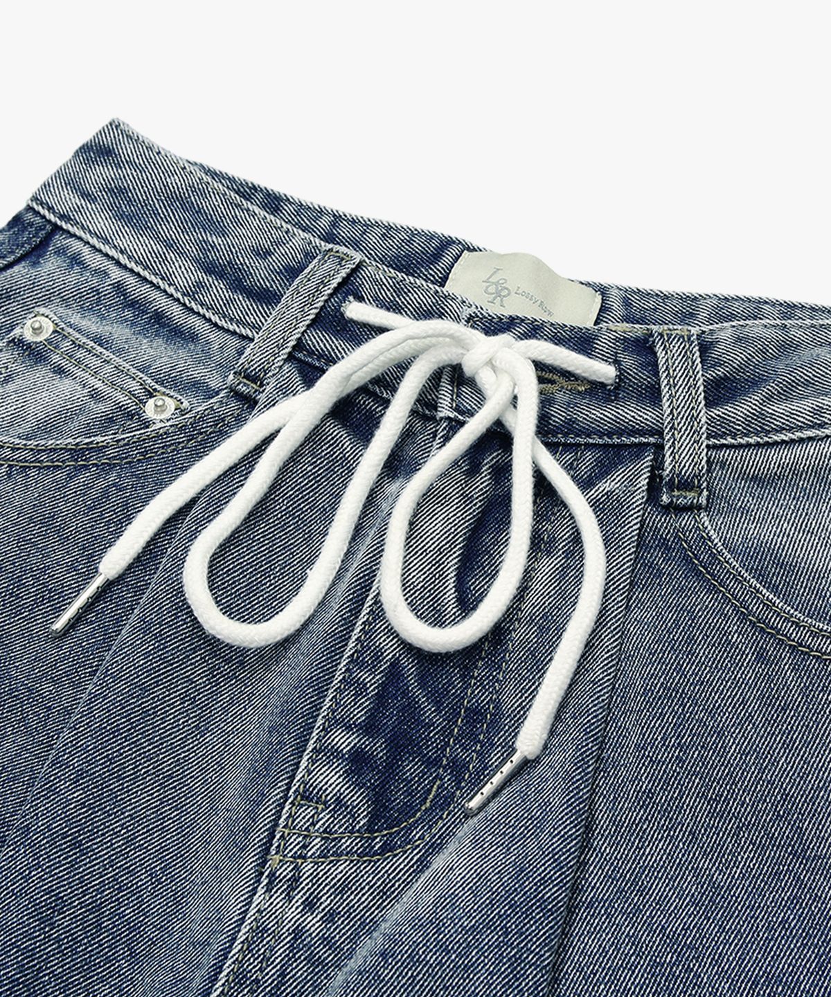 로시로우(LOSSYROW) Wide string denim pants  Wash blue