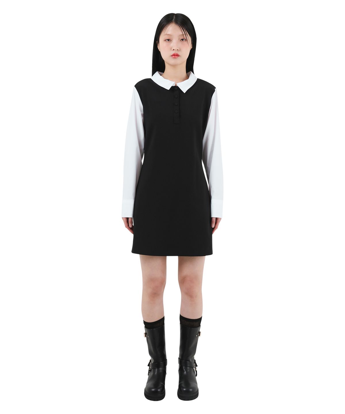 카타르시스(KATHARSIS) 배색 코르셋 카라 원피스 블랙 ONE SIZE