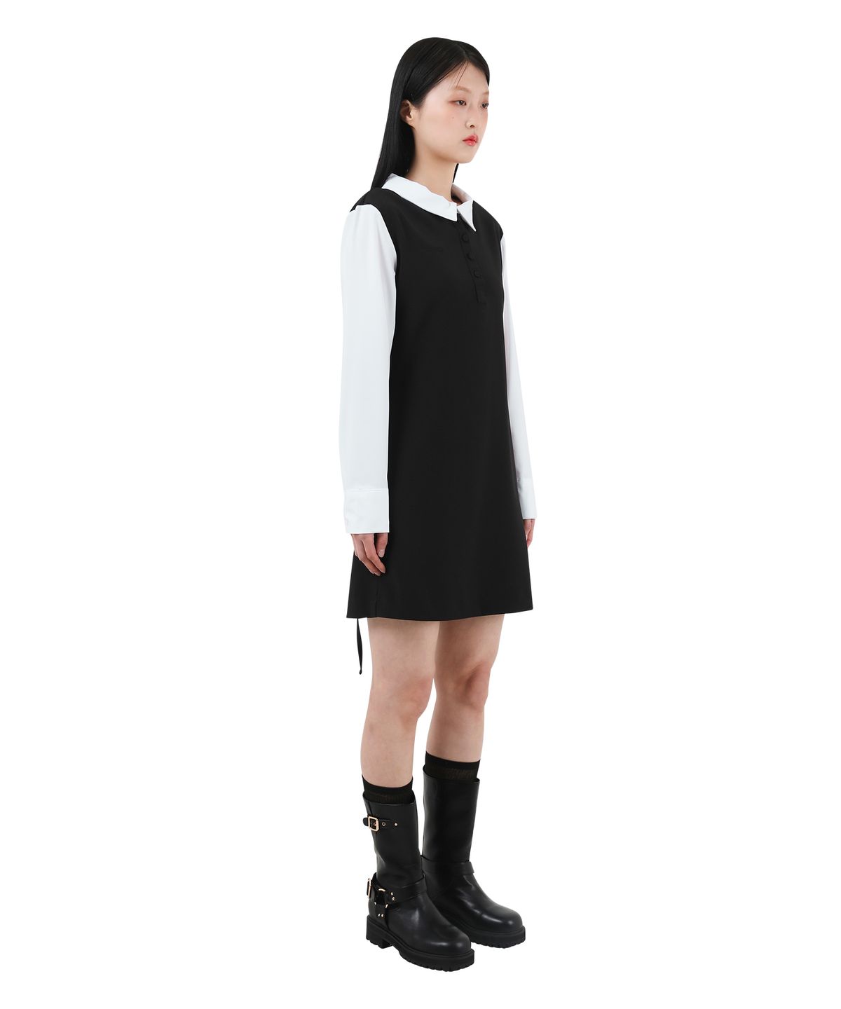 카타르시스(KATHARSIS) 배색 코르셋 카라 원피스 블랙 ONE SIZE