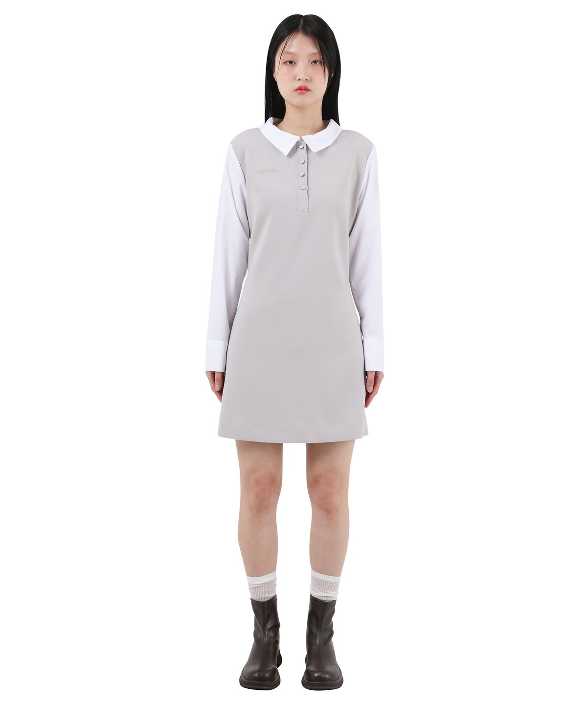 카타르시스(KATHARSIS) 배색 코르셋 카라 원피스 베이지 ONE SIZE