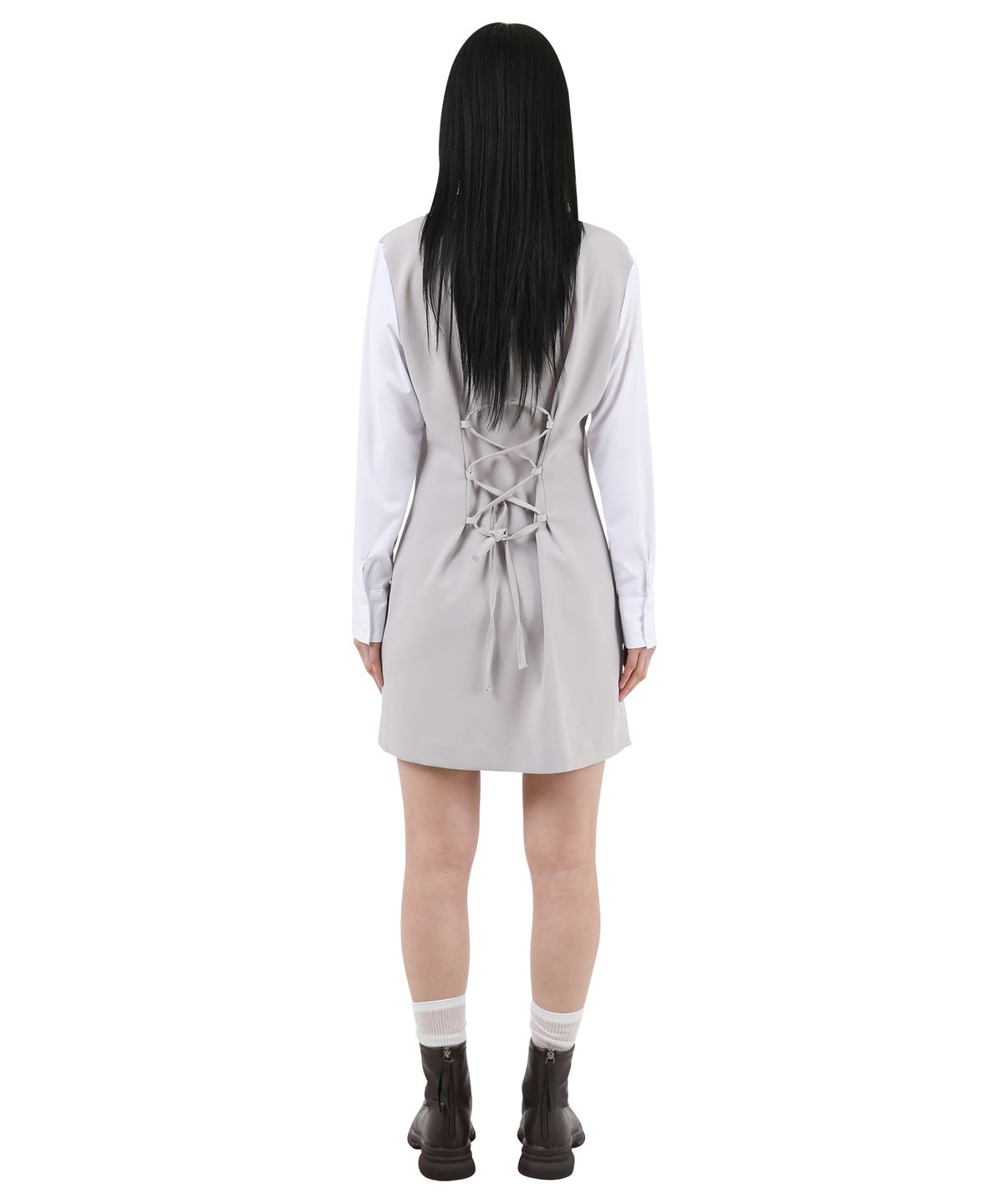 카타르시스(KATHARSIS) 배색 코르셋 카라 원피스 베이지 ONE SIZE