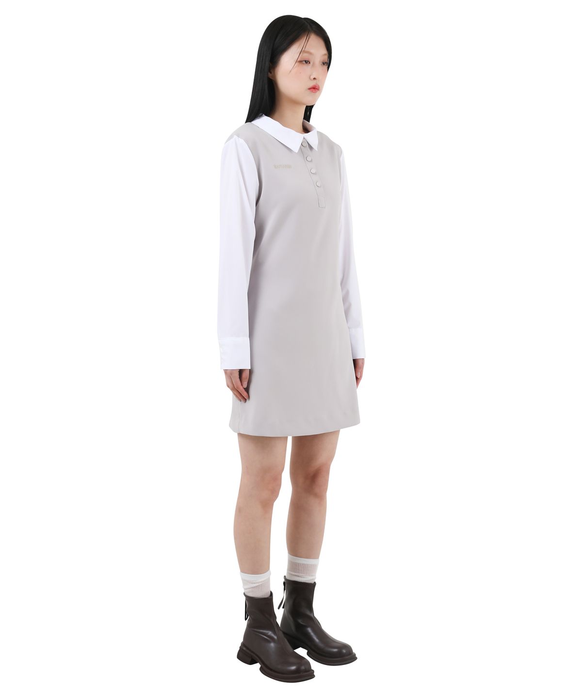 카타르시스(KATHARSIS) 배색 코르셋 카라 원피스 베이지 ONE SIZE
