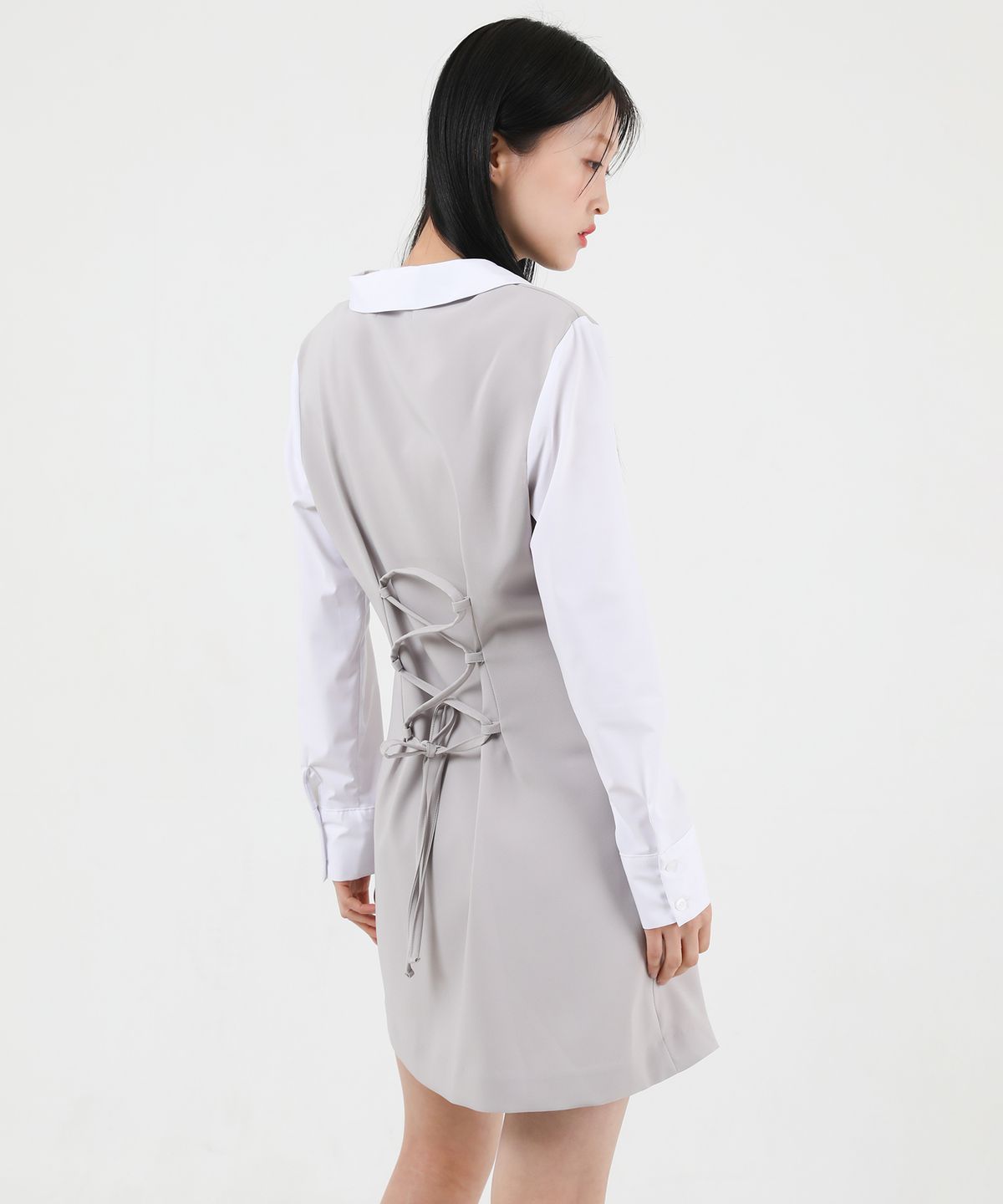 카타르시스(KATHARSIS) 배색 코르셋 카라 원피스 베이지 ONE SIZE