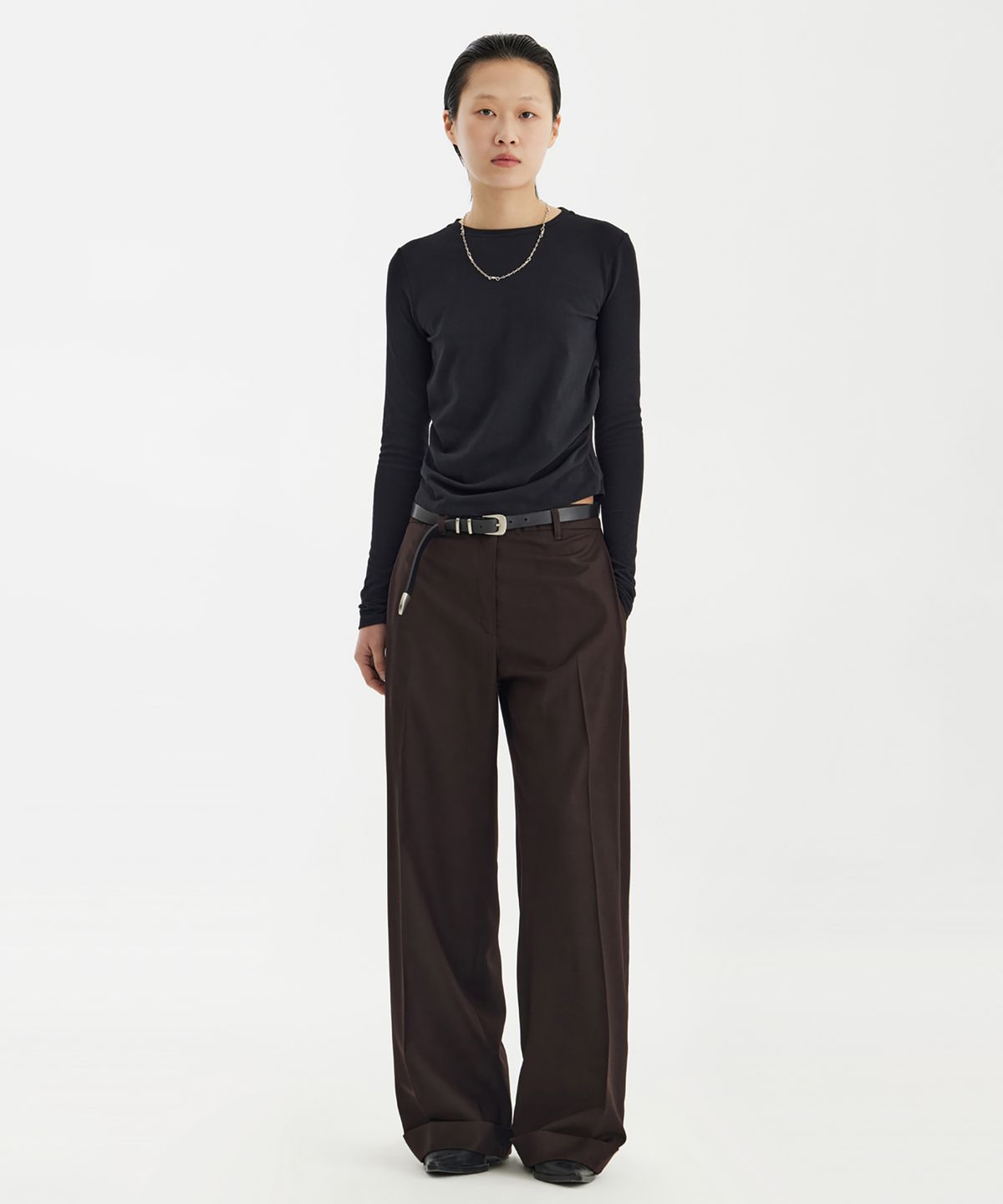 유스(YOUTH) Shirring L/S T-Shirt - Black