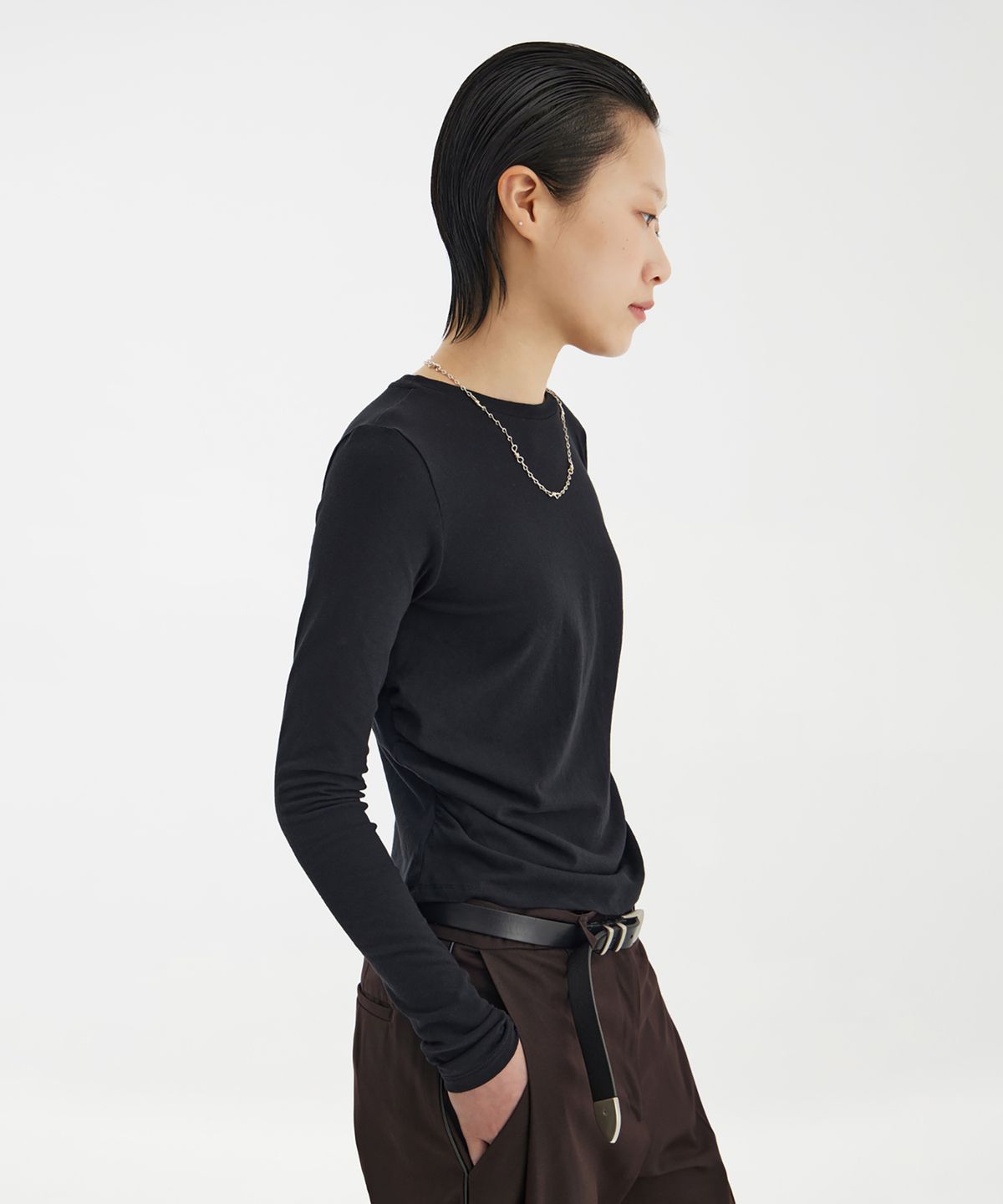 유스(YOUTH) Shirring L/S T-Shirt - Black