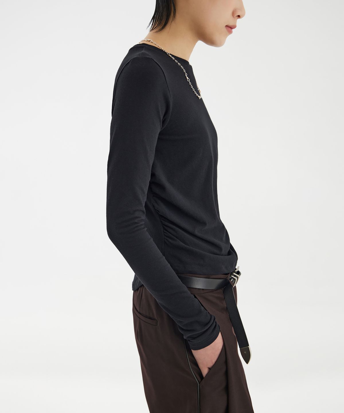 유스(YOUTH) Shirring L/S T-Shirt - Black