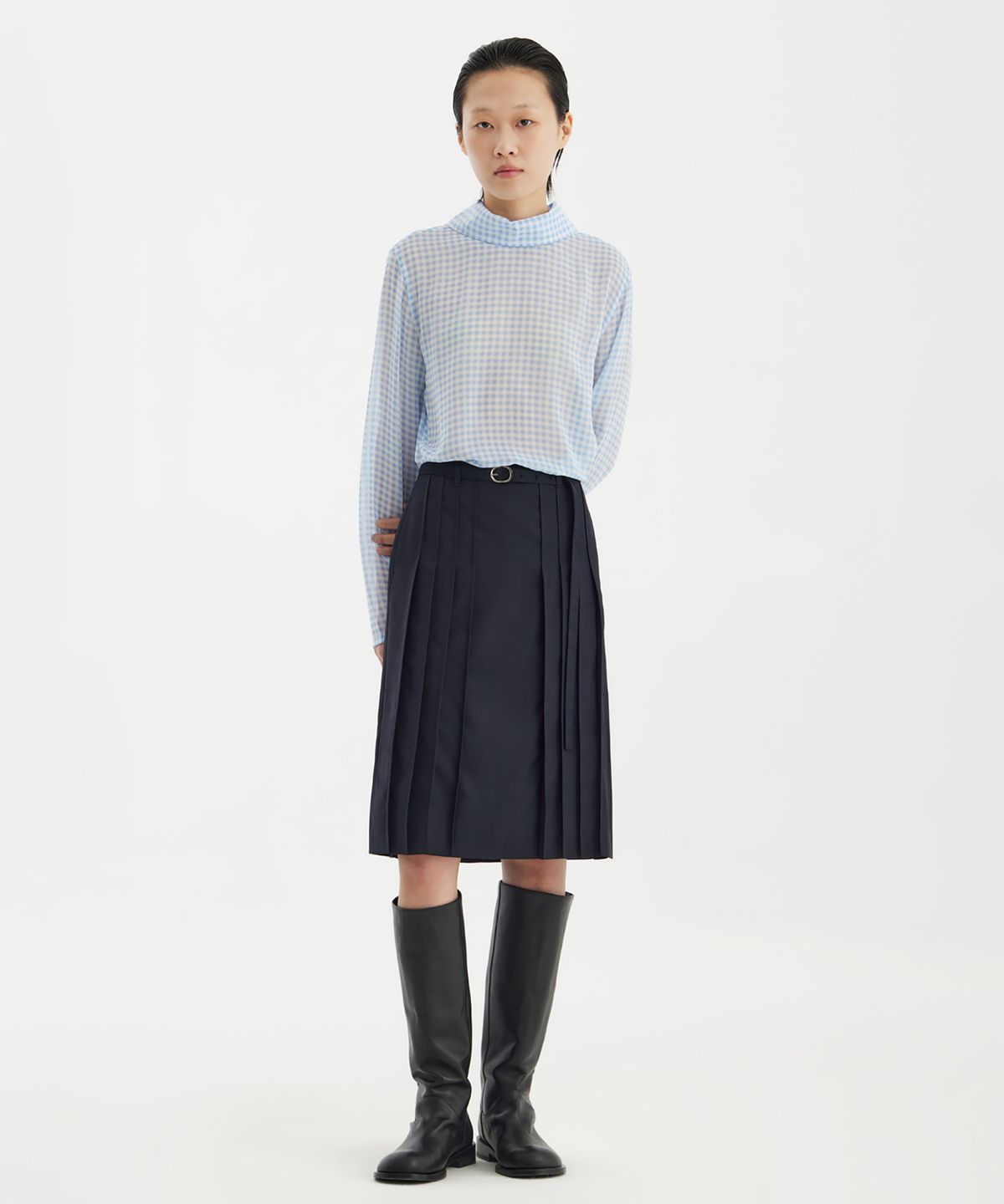 유스(YOUTH) Turtleneck Blouse - Blue Check