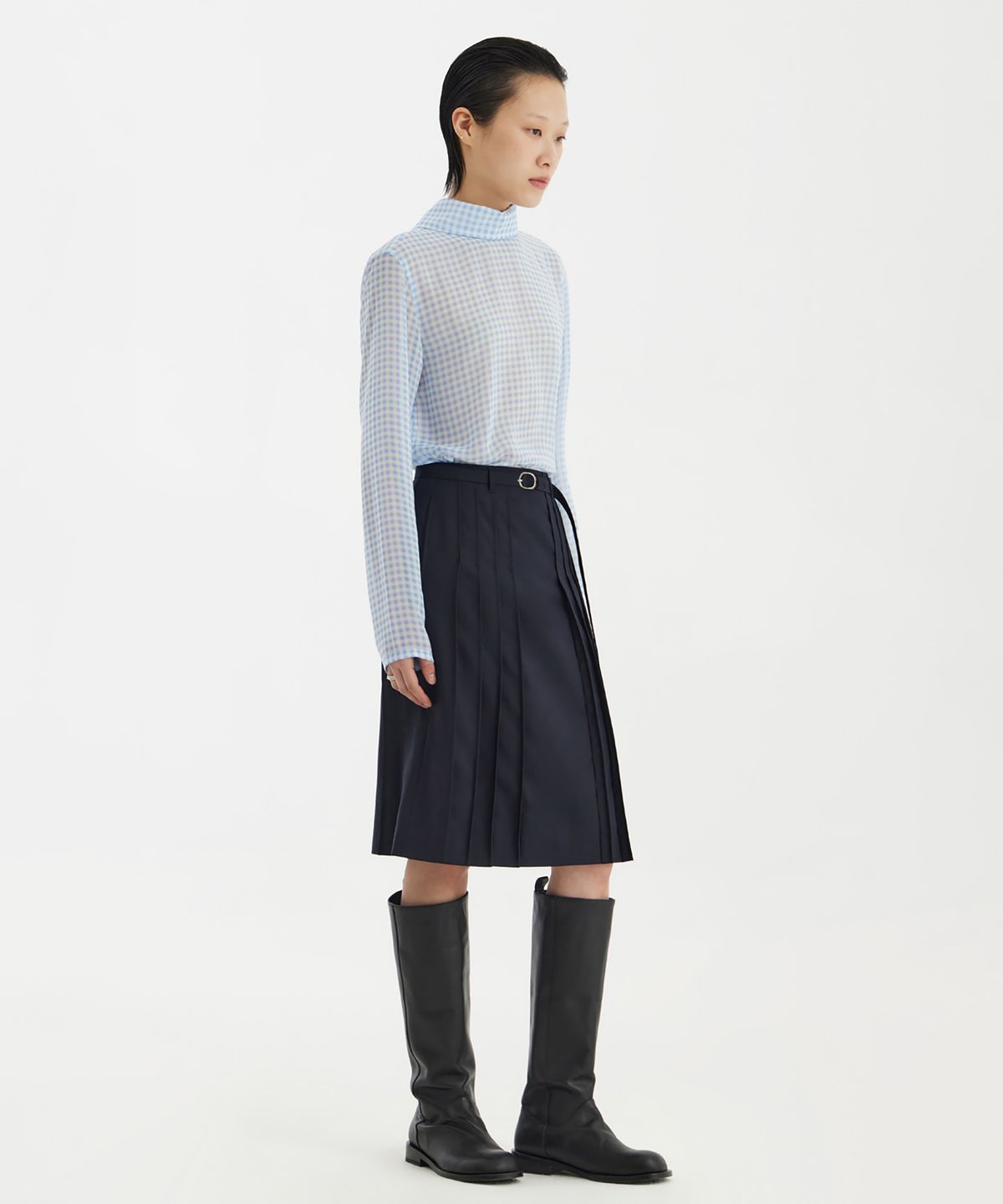유스(YOUTH) Turtleneck Blouse - Blue Check