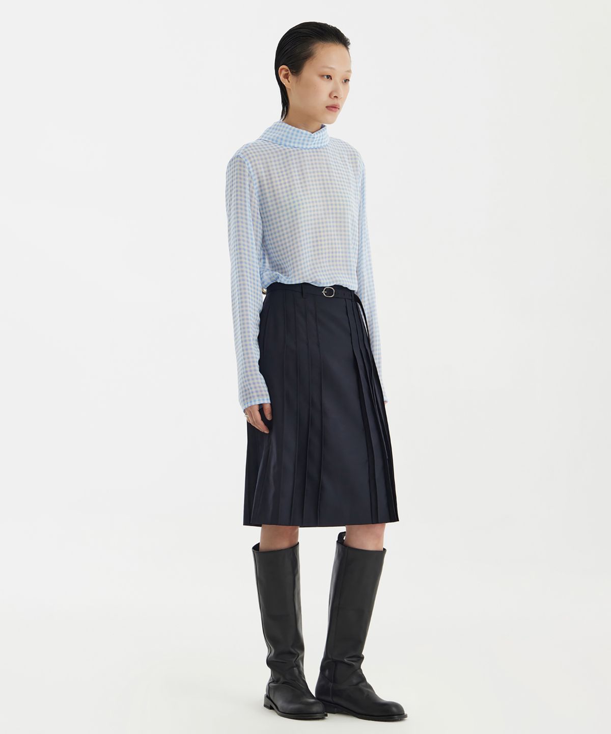 유스(YOUTH) Turtleneck Blouse - Blue Check