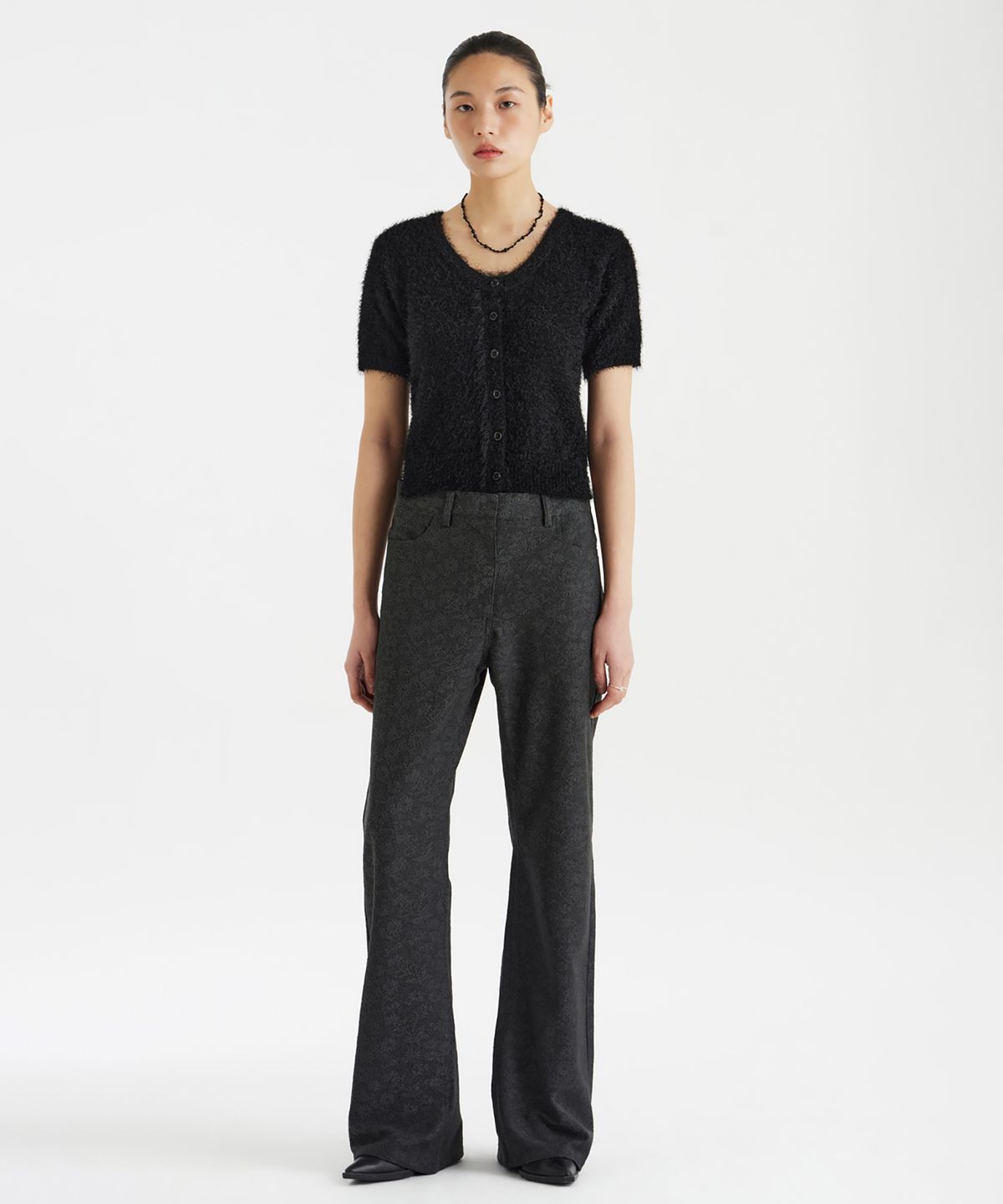 유스(YOUTH) Scoop-Neck H/S Knit Cardigan - Black