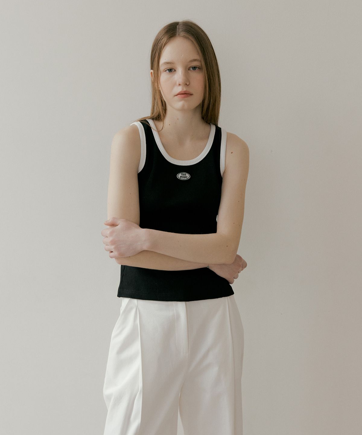 더페니(THE PENNY) LOGO COMBIE SLEEVELESS TEE - Black