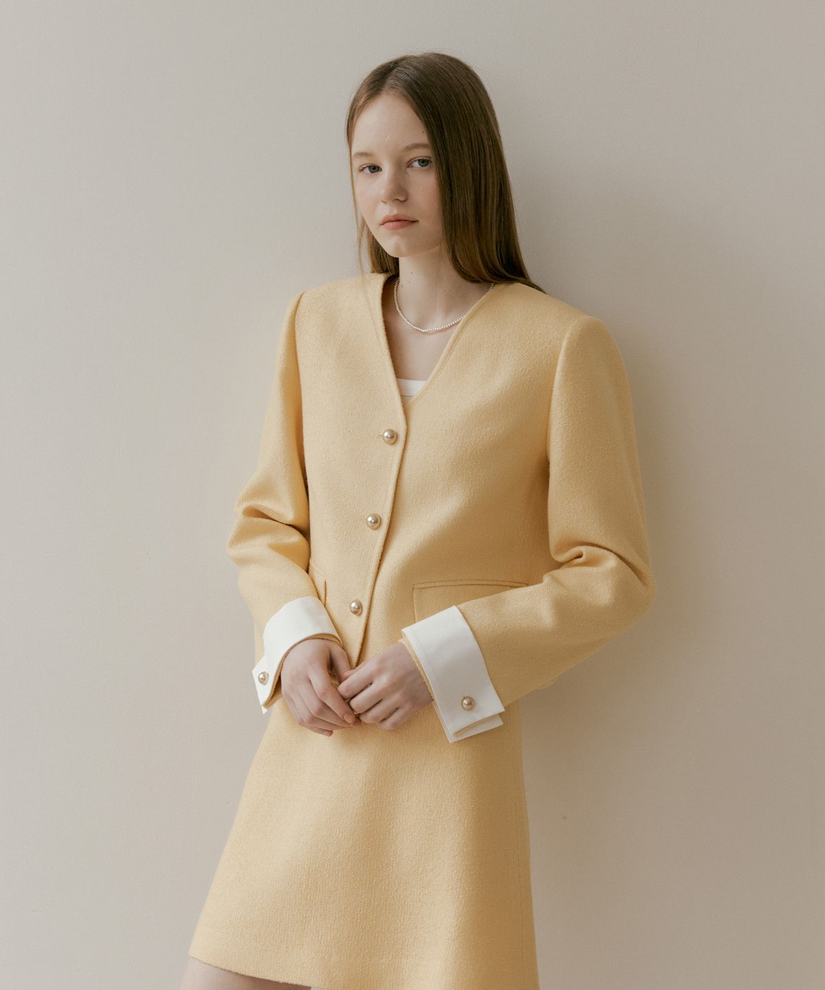 더페니(THE PENNY) CUFFS TWEED JACKET - Yellow