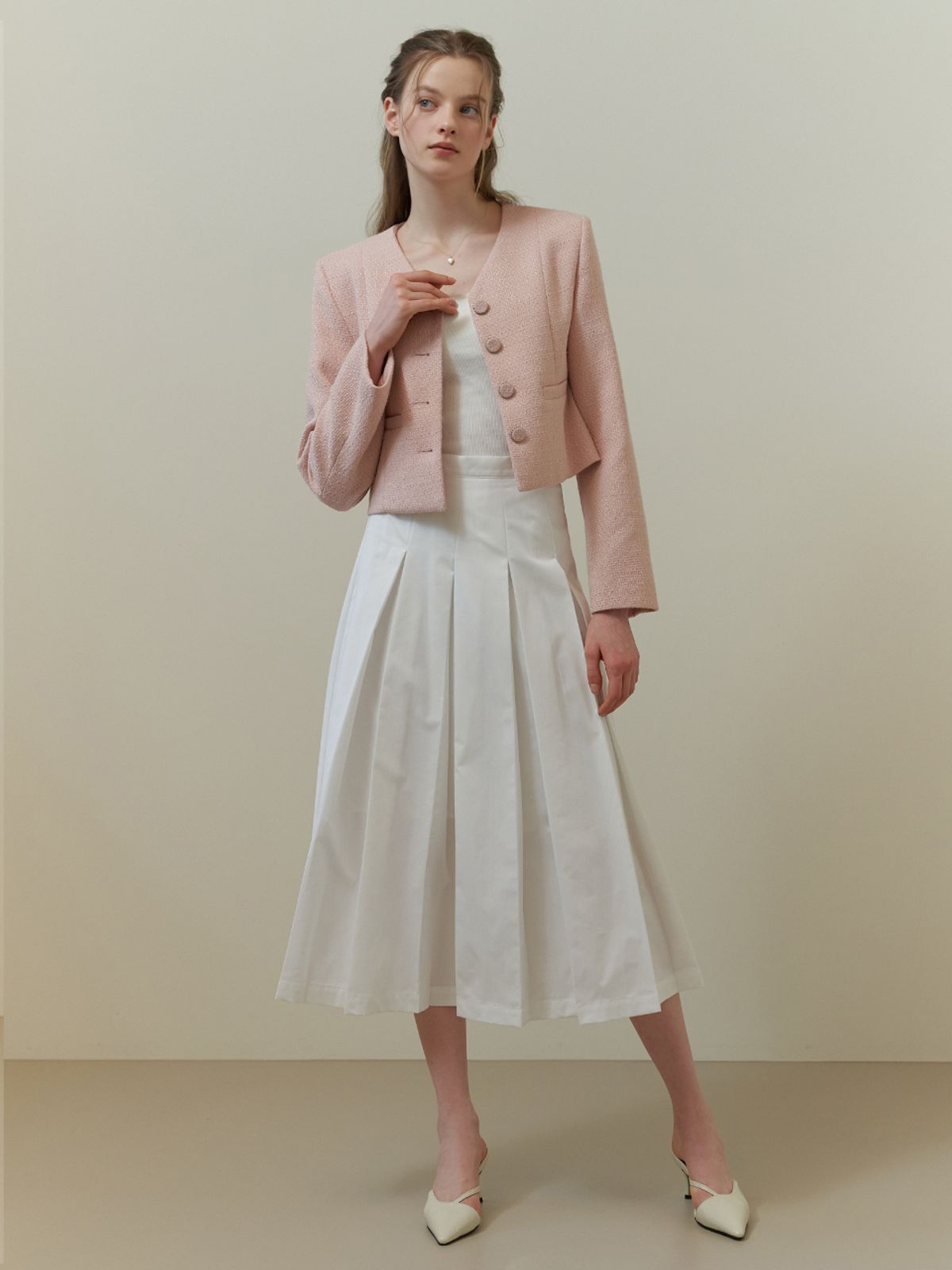 리엘(RE L) Chou pleats skirt (white)