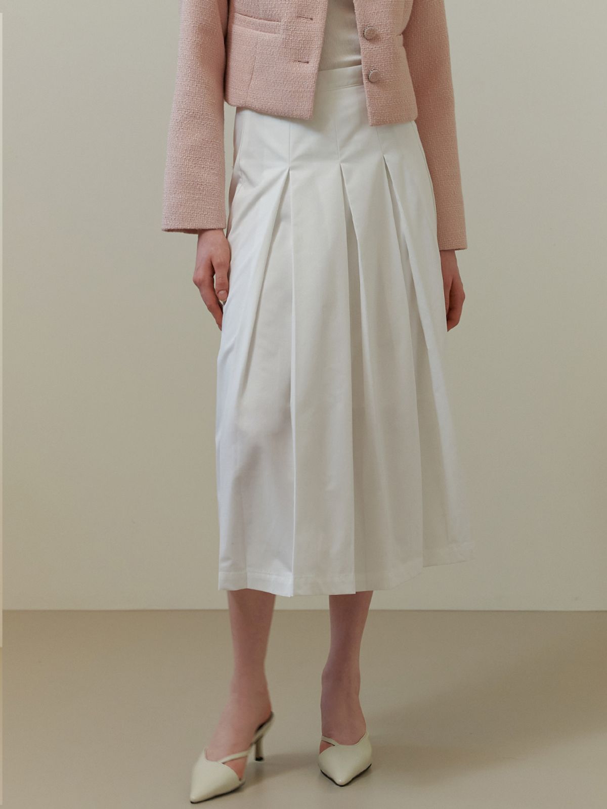 리엘(RE L) Chou pleats skirt (white)