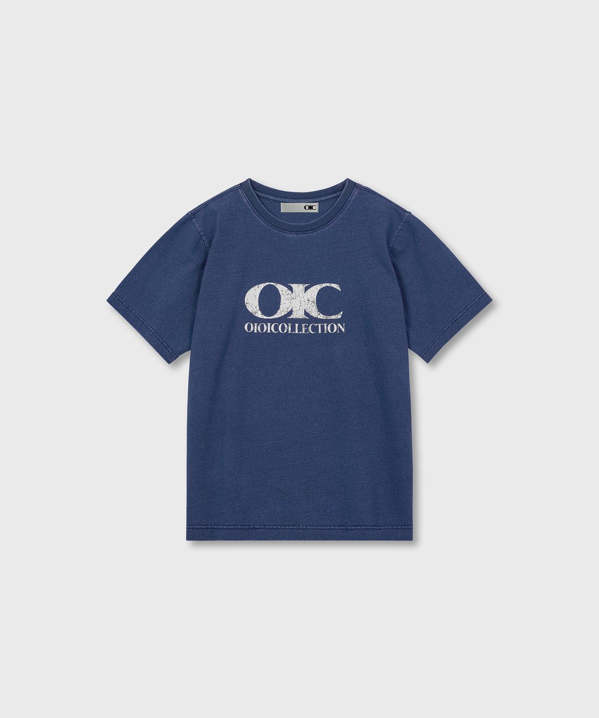 오아이오아이 컬렉션(OIOI COLLECTION) 빈티지 로고 데님워싱 티셔츠 데님 블루