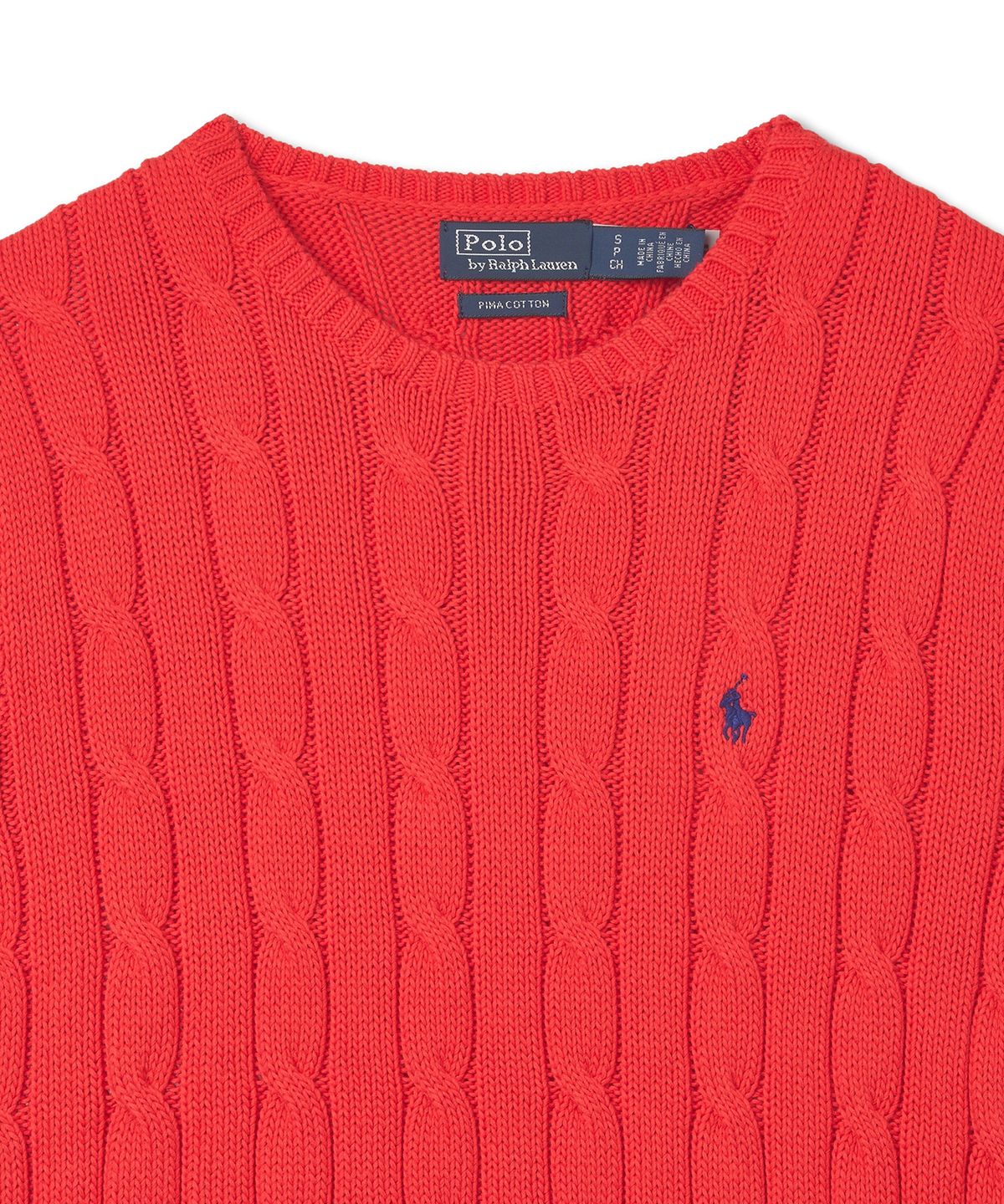 폴로 랄프 로렌(POLO RALPH LAUREN) W 케이블 니트 코튼 크루넥 스웨터 - 레드