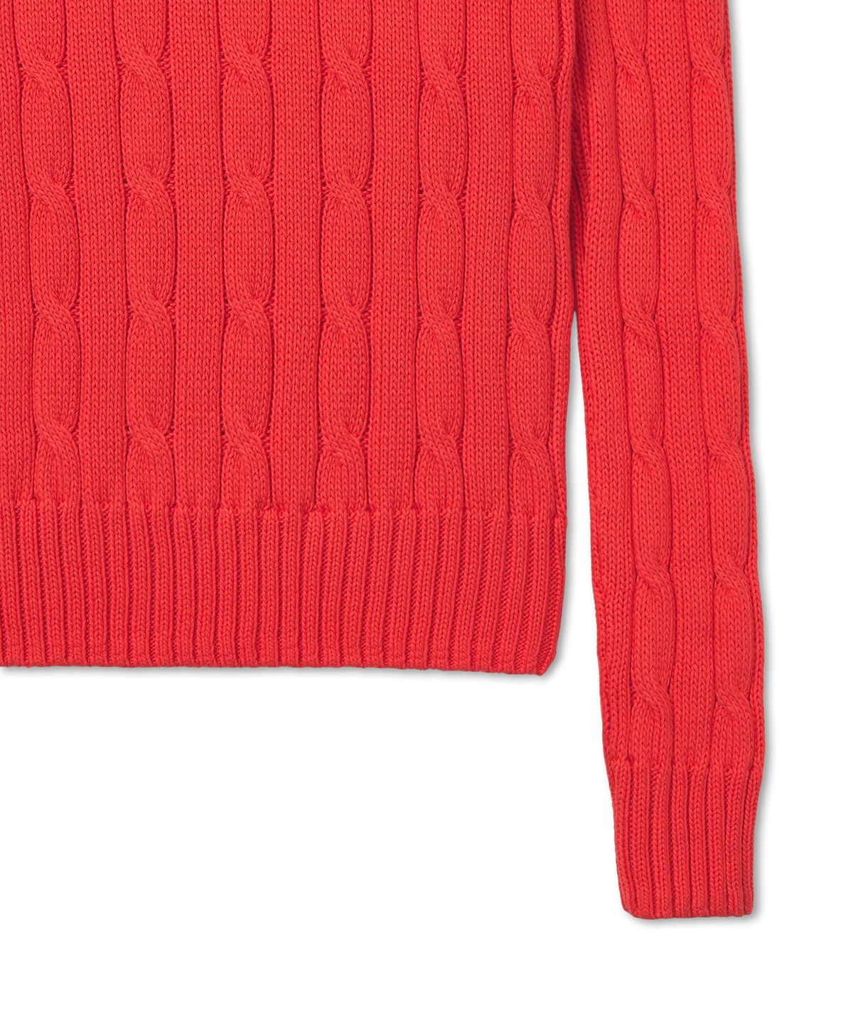폴로 랄프 로렌(POLO RALPH LAUREN) W 케이블 니트 코튼 크루넥 스웨터 - 레드