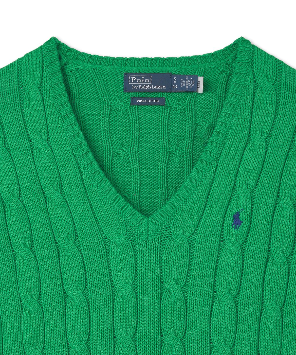 폴로 랄프 로렌(POLO RALPH LAUREN) W 케이블 니트 코튼 V넥 스웨터 - 그린