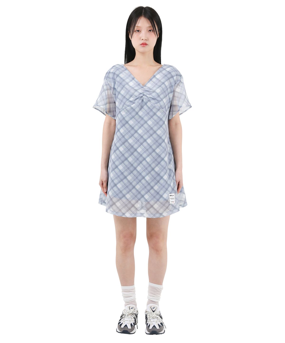 카타르시스(KATHARSIS) 쉬폰 미니 원피스 블루체크  ONE SIZE
