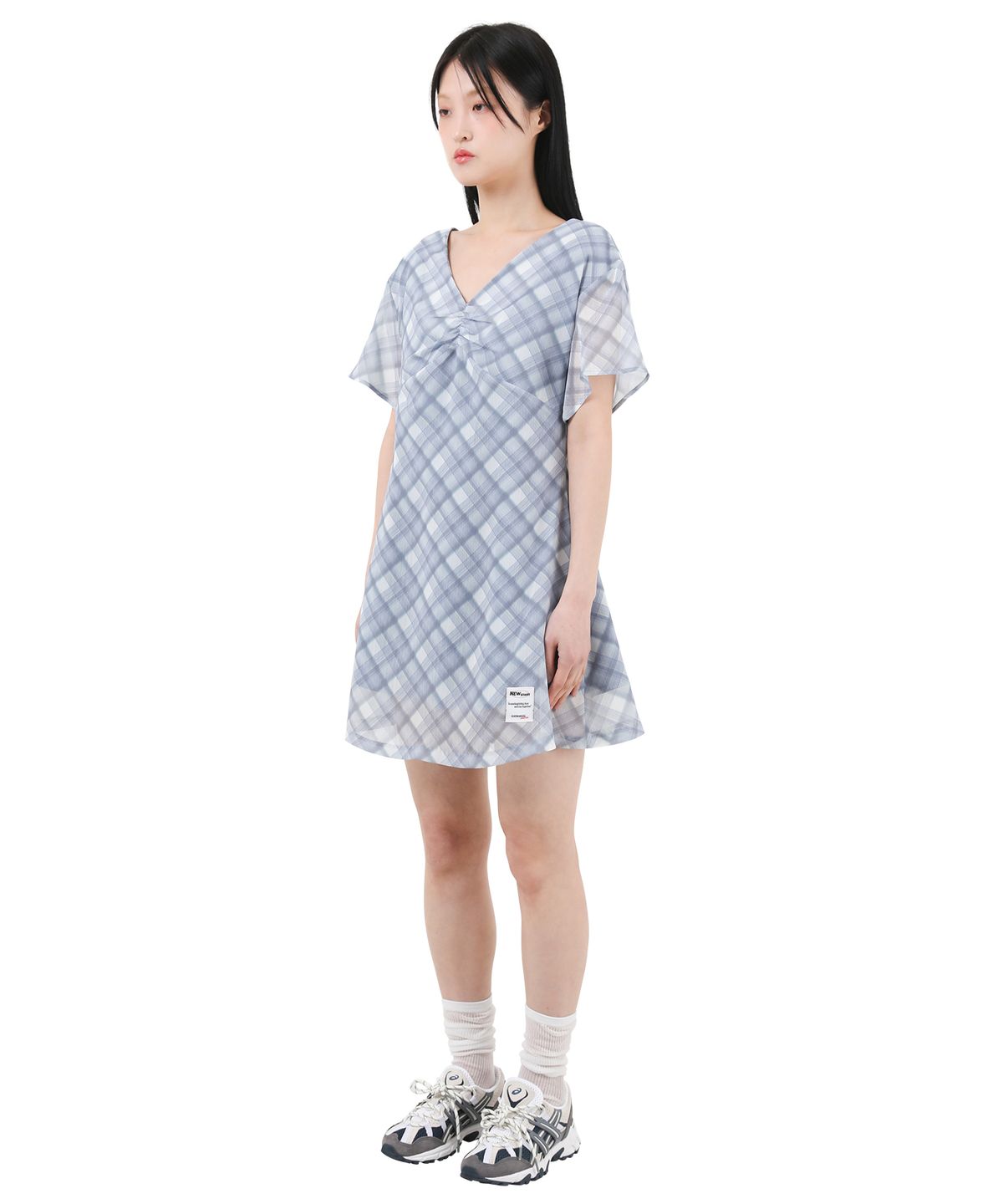 카타르시스(KATHARSIS) 쉬폰 미니 원피스 블루체크  ONE SIZE