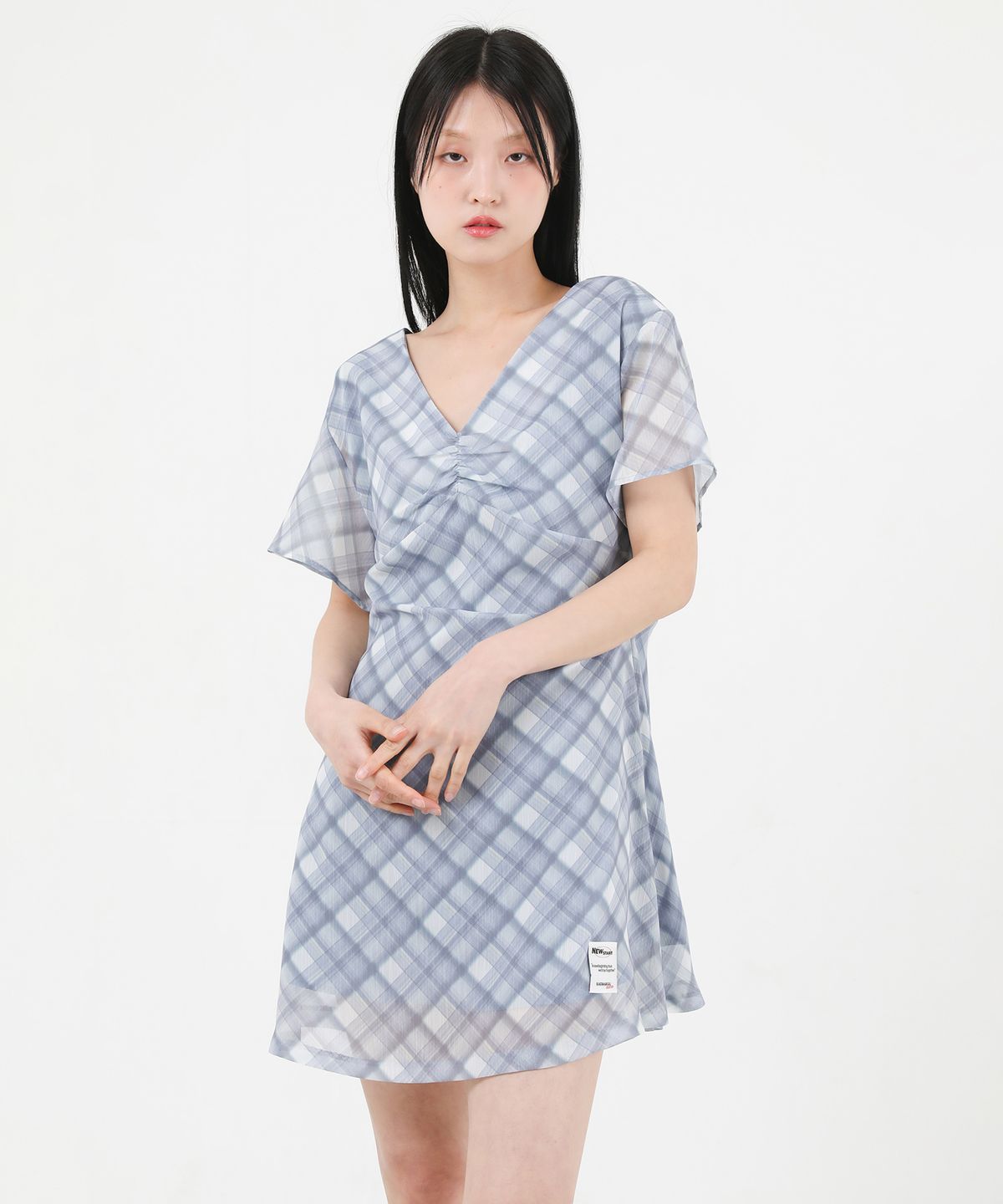 카타르시스(KATHARSIS) 쉬폰 미니 원피스 블루체크  ONE SIZE