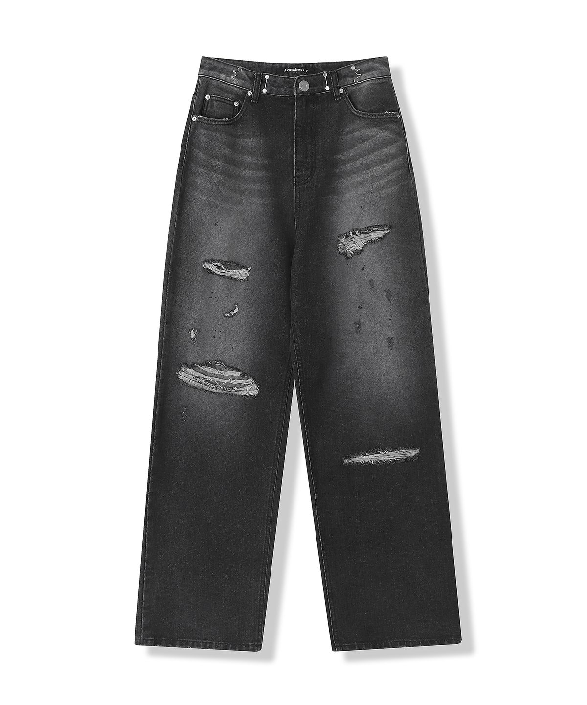 어반드레스(AVANDRESS) BUCKLE PAINTING DESTROYED DENIM PANTS BLUE