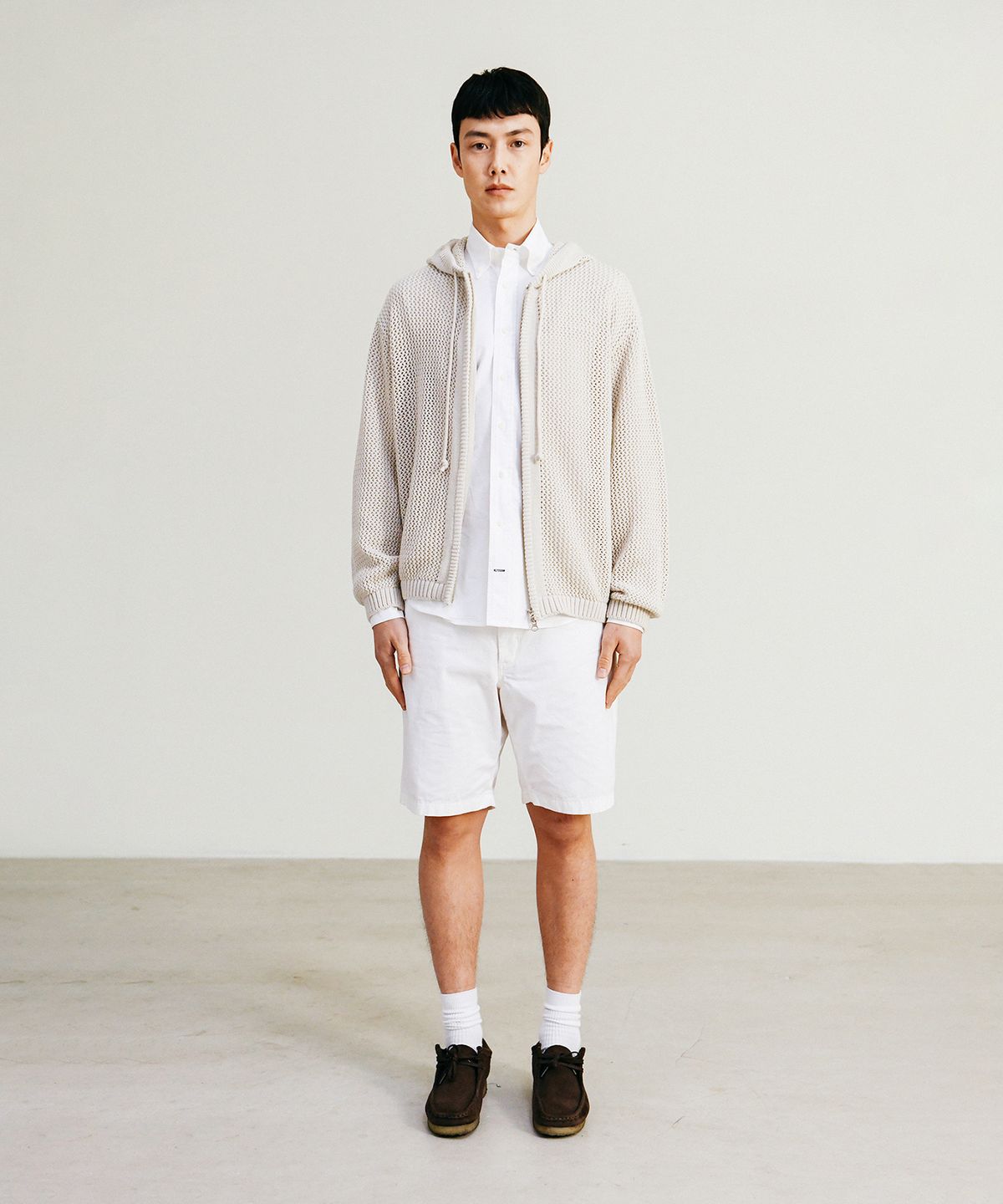 예일(YALE) MESHED HOODIE KNIT ZIP-UP GREEN BEIGE