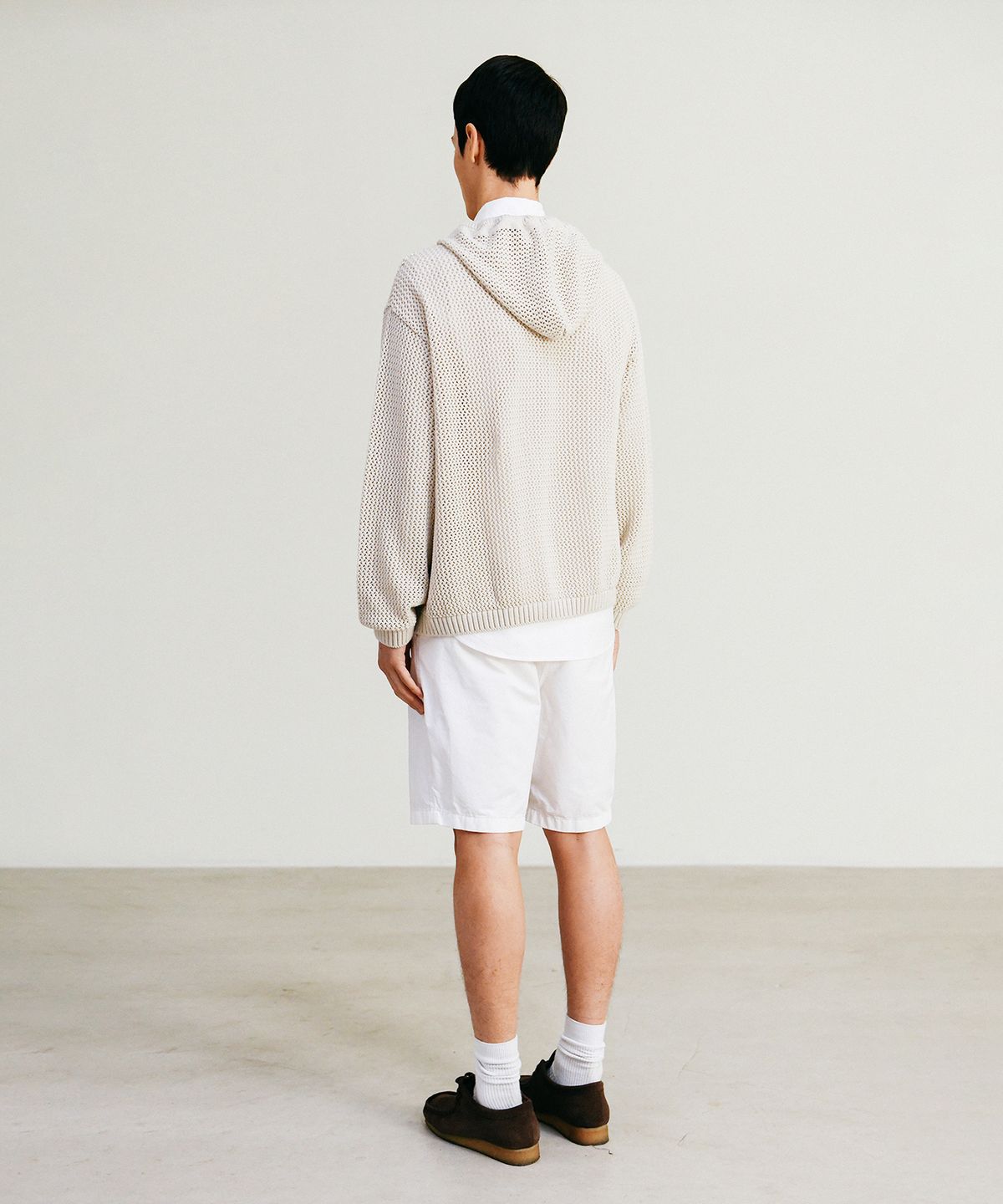 예일(YALE) MESHED HOODIE KNIT ZIP-UP GREEN BEIGE