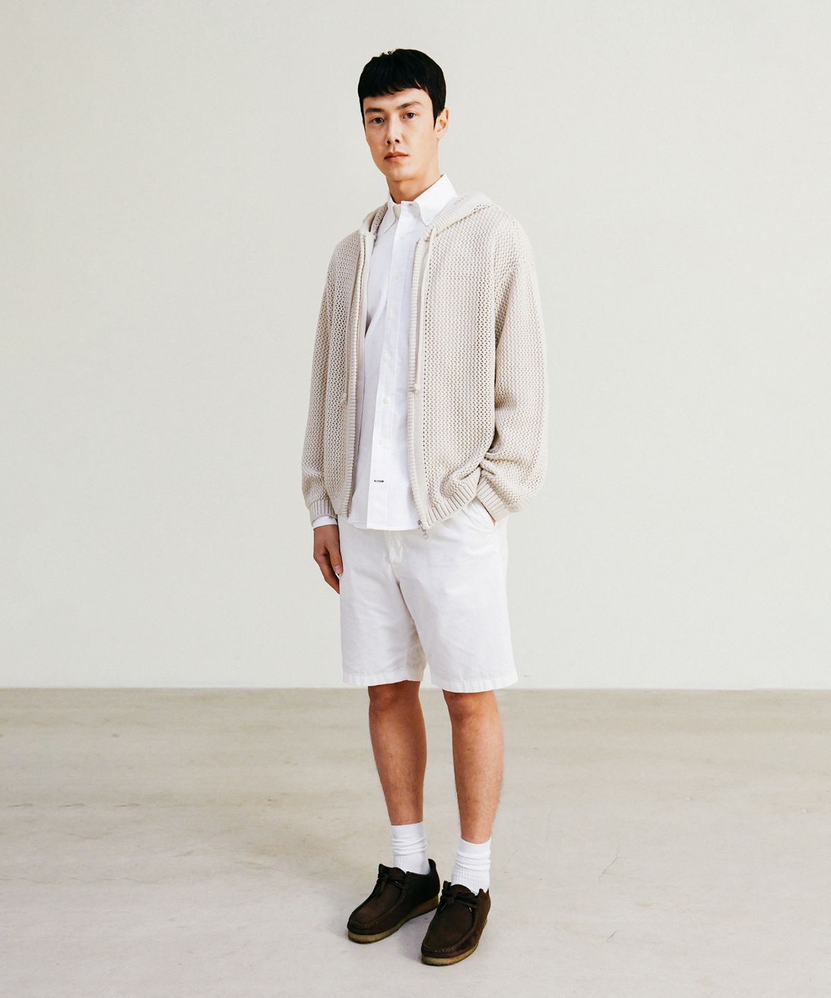 예일(YALE) MESHED HOODIE KNIT ZIP-UP GREEN BEIGE