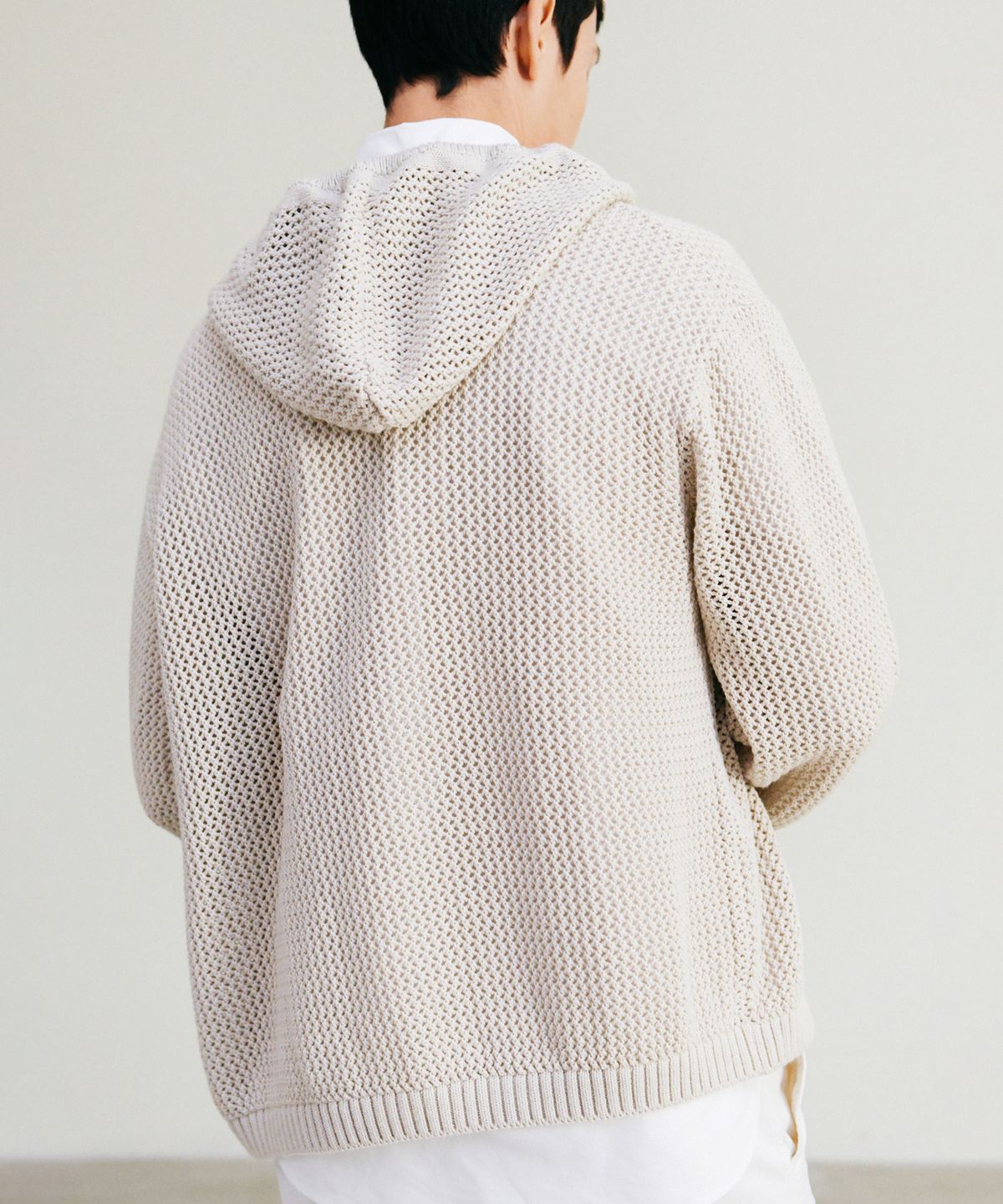 예일(YALE) MESHED HOODIE KNIT ZIP-UP GREEN BEIGE