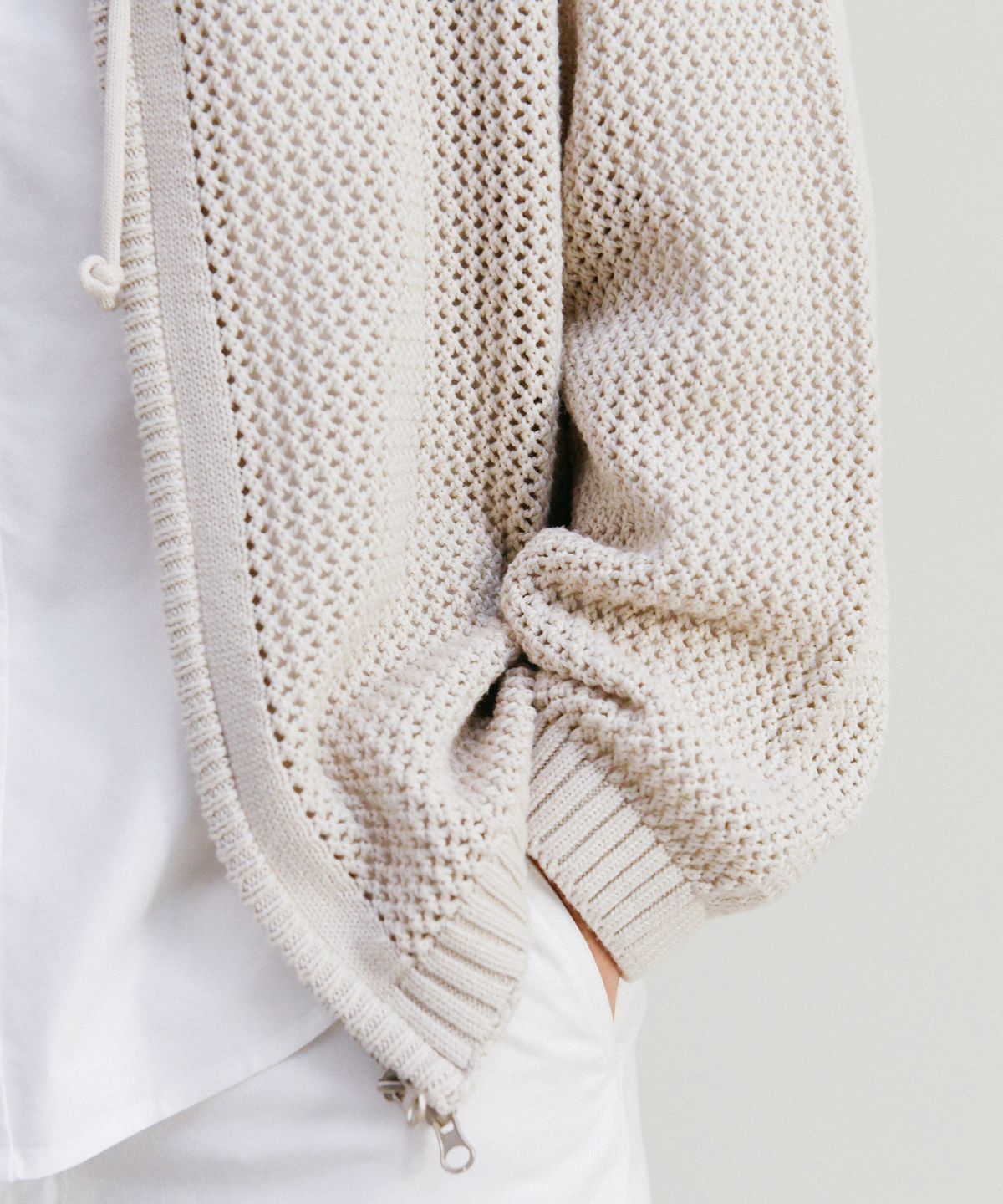 예일(YALE) MESHED HOODIE KNIT ZIP-UP GREEN BEIGE