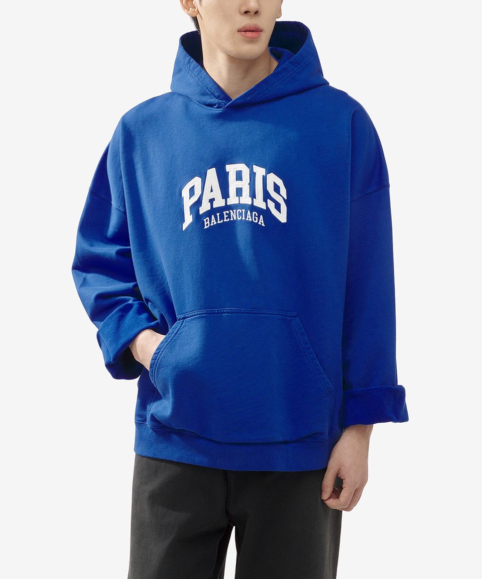 最終値下げ正規品！BALENCIAGA 青 パーカー XS 中古・古着通販】BALENCIAGA (バレンシアガ) ロゴプルオーバーパーカー