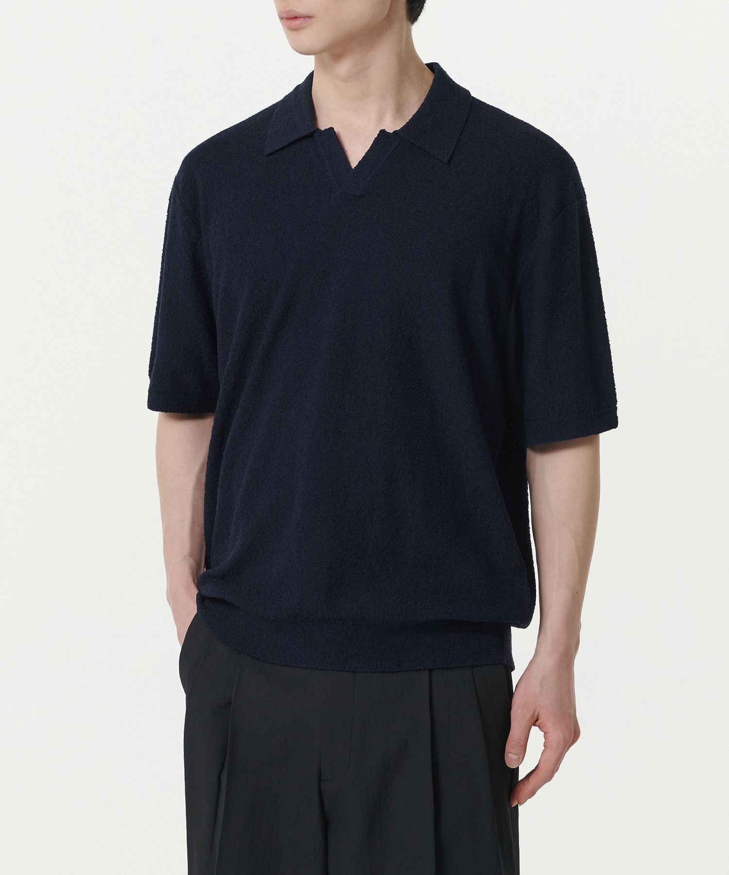 MUSINSA | MUSINSA STANDARD Buckle Slit Neck Knitted Polo