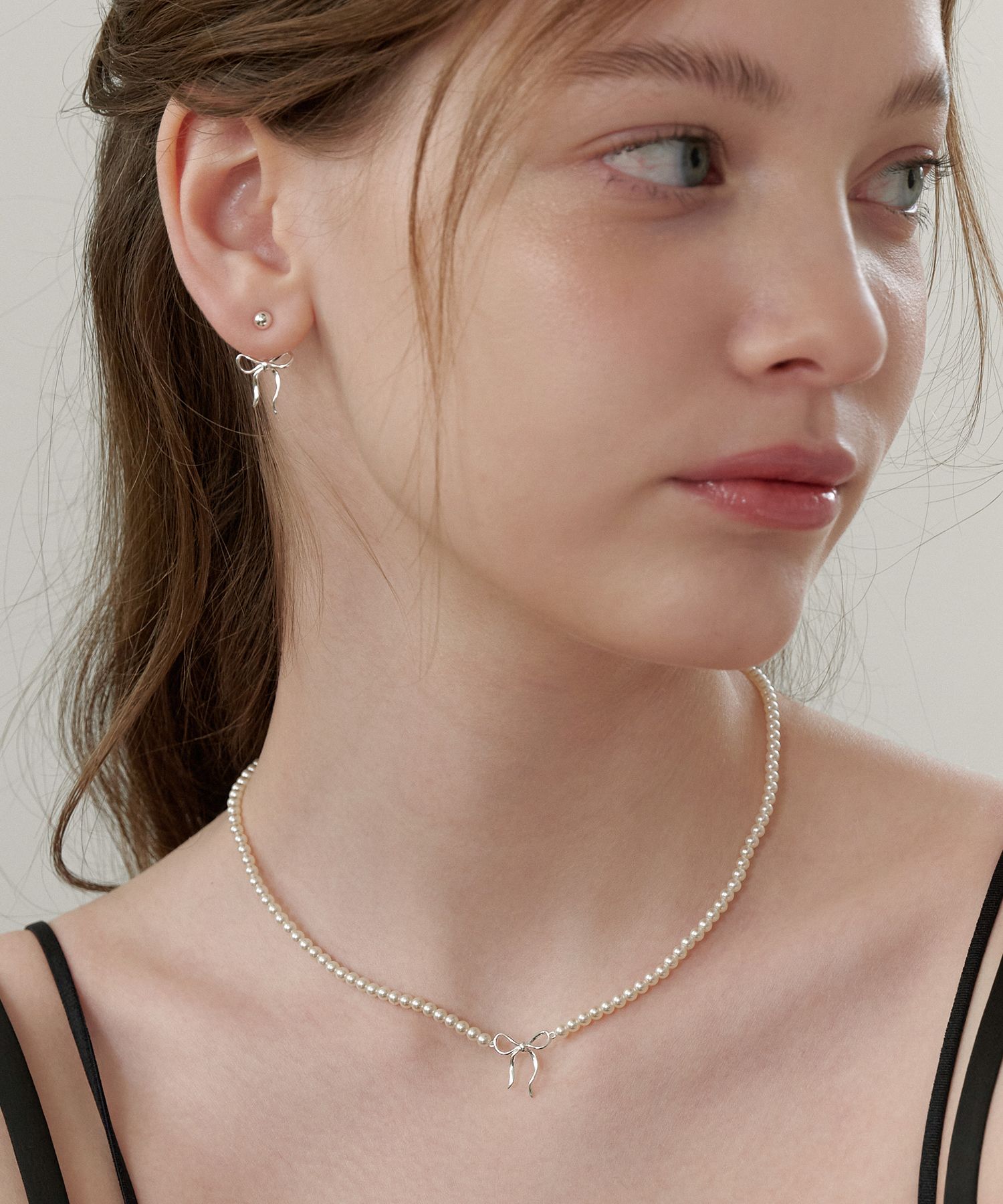 ☆TATIANA☆ Silver 925 Ribbon Tie Pearl Necklace NZ2173 MUSINSA | TATIANA (Silver 925) Ribbon tie pearl necklace NZ2173