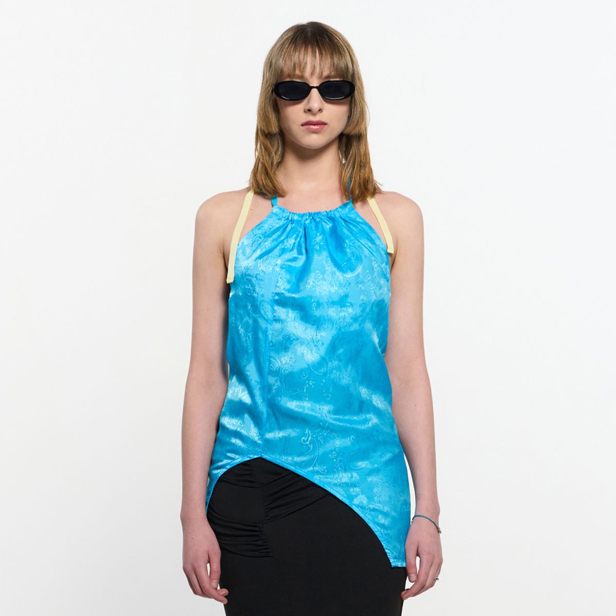 킴지수(KIMZISU) Two Tone Ribbon Paisely Halter-neck Top _ SKYBLUE