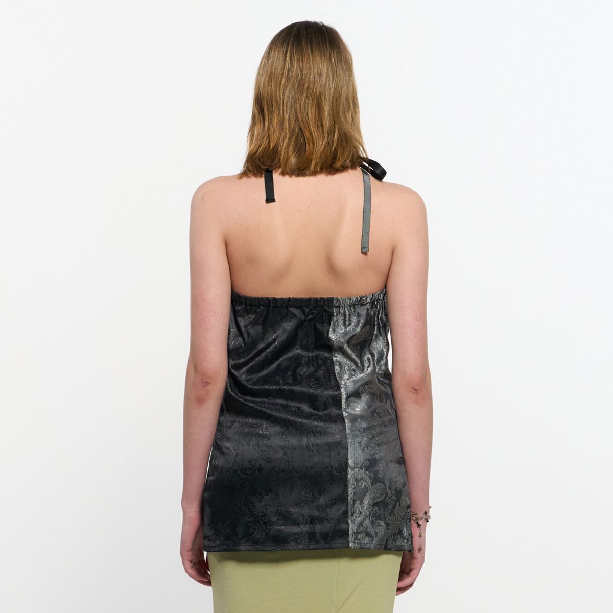 킴지수(KIMZISU) Two Tone Ribbon Paisely Halter-neck Top _ BLACK