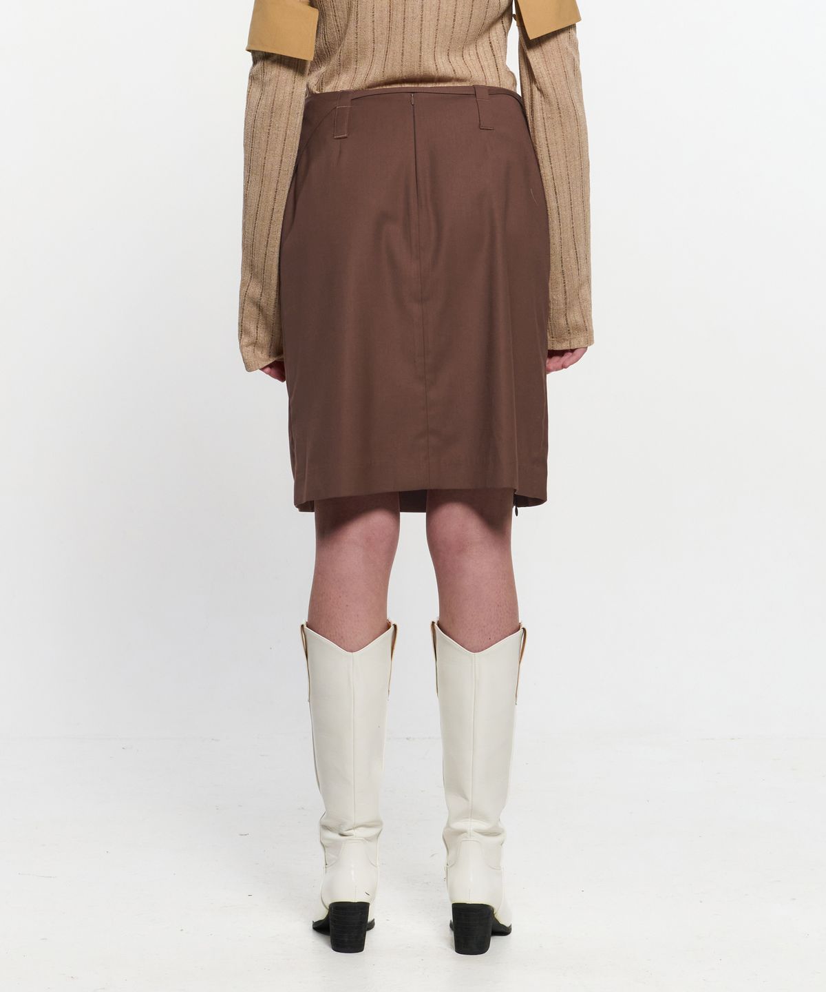 킴지수(KIMZISU) Ribbon Tied Slit Skirt _ BROWN