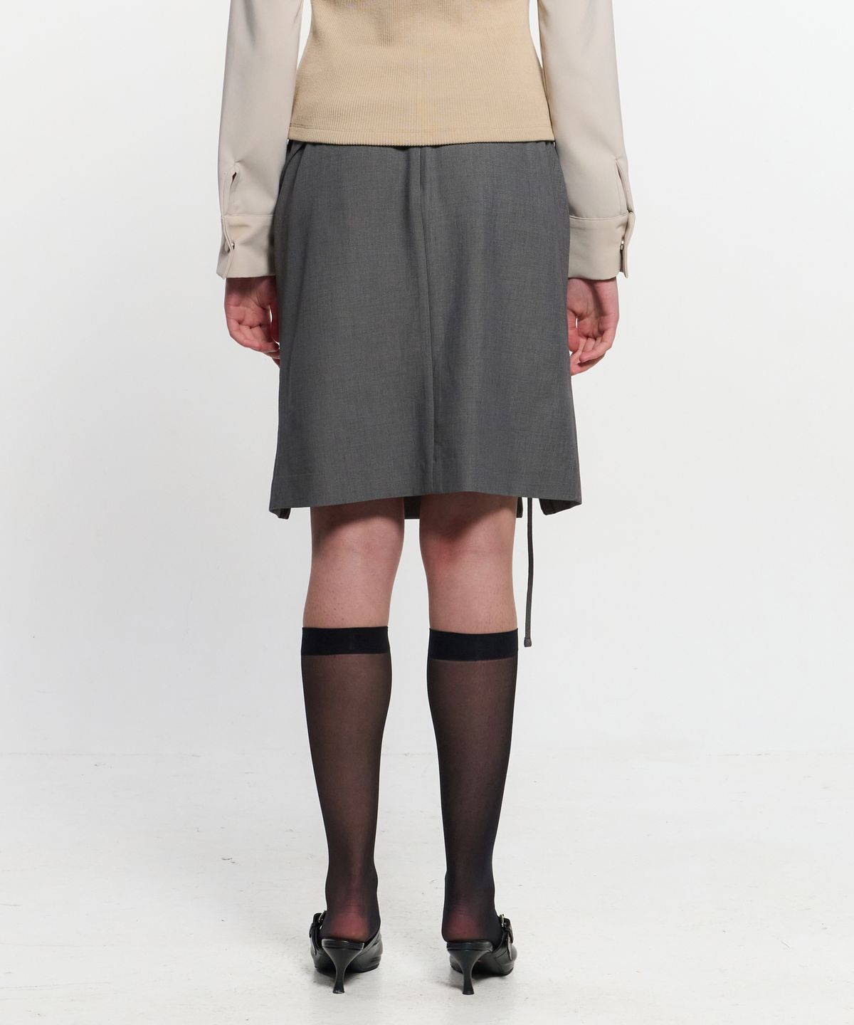 킴지수(KIMZISU) Ribbon Tied Slit Skirt _ GREY